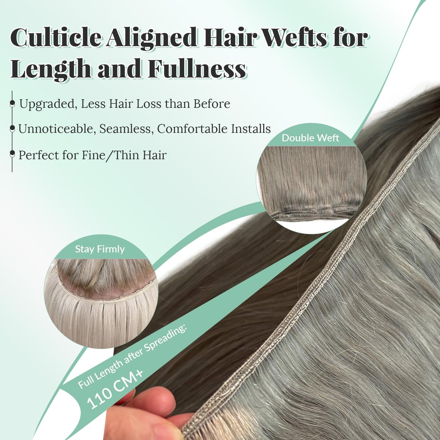 12 Inch Silver Grey Weft Sew in Hair Extensions Real Human Hair Weft Bundles, Hand Tied Silver Gray Sew in Weft Human Hair Extensions, 80G Per Bundle with Thick Full Ends