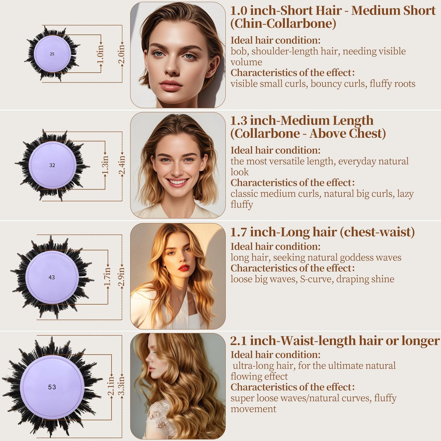 UREELIN Round Brush for Blow Out - 1.0 Inch Small Nano Thermal Ceramic & Ionic with Boar Bristles - Salon Blow Drying Hair Brush for Drying,Volumizing, Curling, Shine & Smooth Styling