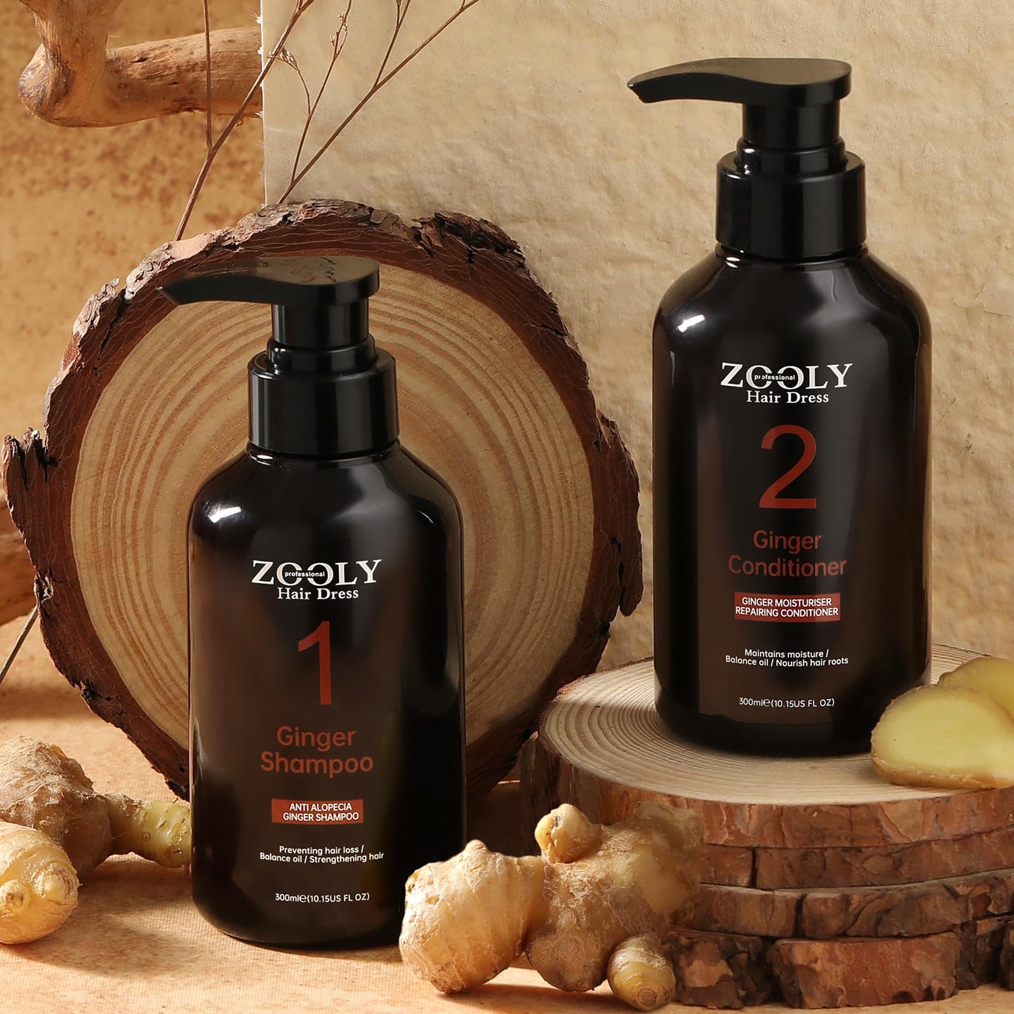 ZOOLY PROFESSIONAL Ginger Shampoo and Conditioner Sets 20.3 Fl Oz- Anti Hair Loss and Nourishes Hair Roots, Salon Level Scalp Care for Men and Women