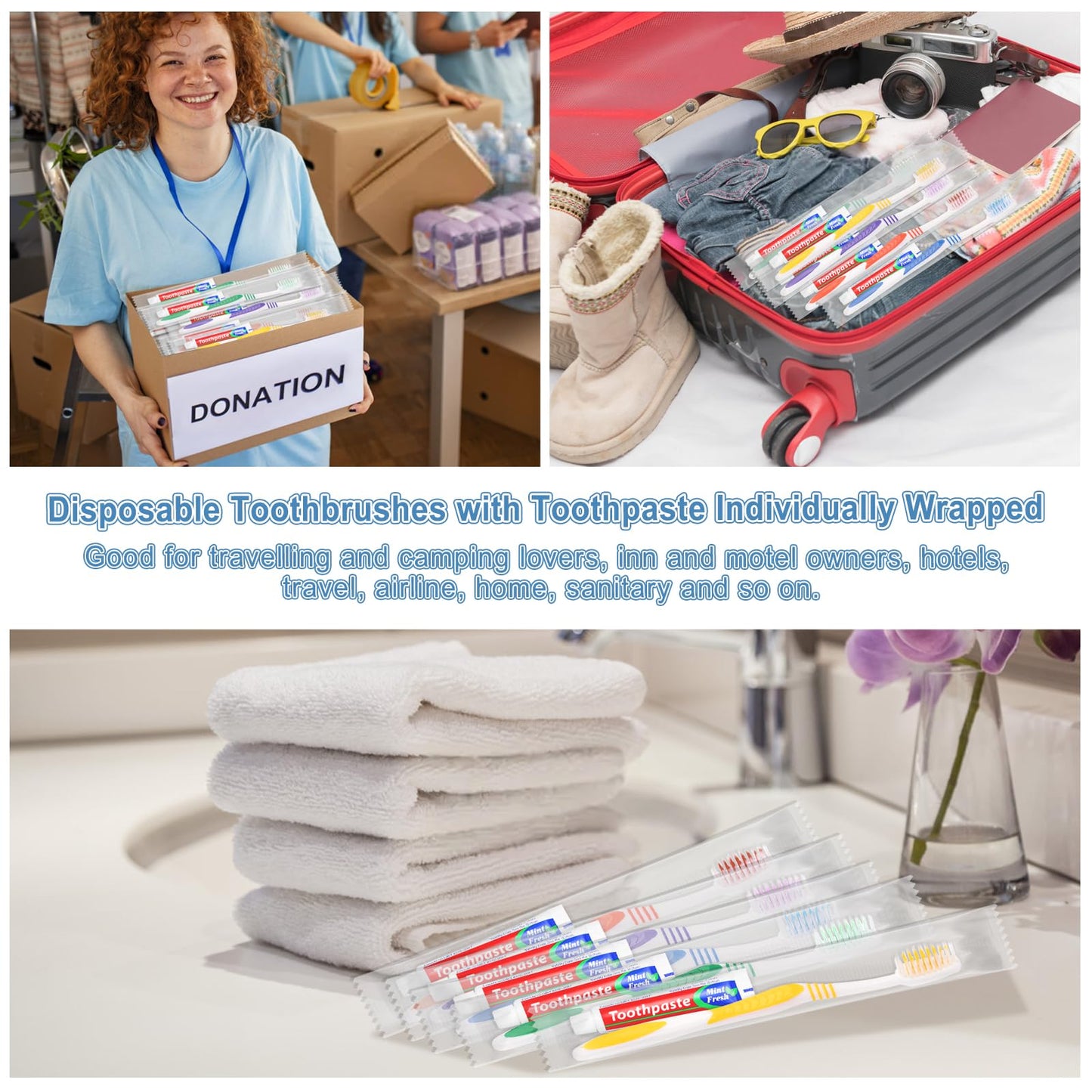 SLequipo Pack of 50 Disposable Toothbrushes with Toothpaste Individually Wrapped, 10g Travel Toothpaste Single Use Manual Toothbrush Kit for Guests Travel Hotel Nursing (50 pcs,5 Colors)