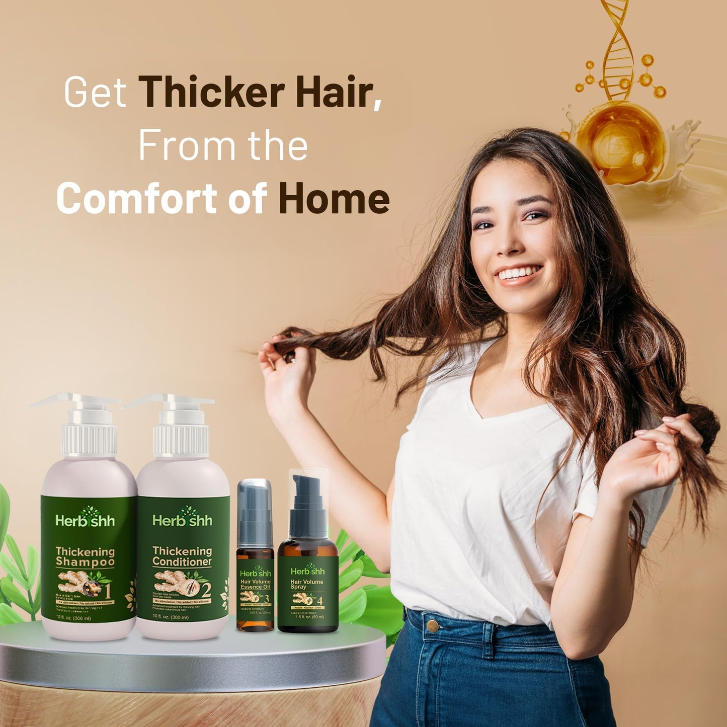 Herbishh Thickening Shampoo and Conditioner | Hair Vitalizer | Hair Growth Essence Oil | Prevents Hair Loss - Supports Healthy Growth (4in1)