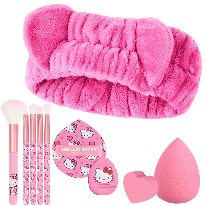 Hello Kitty Makeup Brush Sponge Set - Soft Beauty Sponges & Headband | Kawaii Gifts for Girls (Pink)