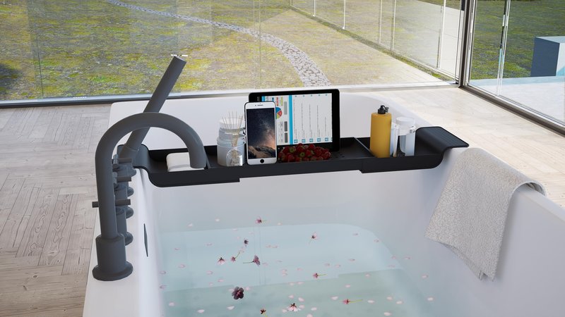 Adjustable Bathtub Tray for Relaxation – Expandable Bath Caddy with Divided Storage, Slip-Resistant Design, Holds Books, Tablets, Wine & Spa Essentials – Waterproof & Durable Plastic