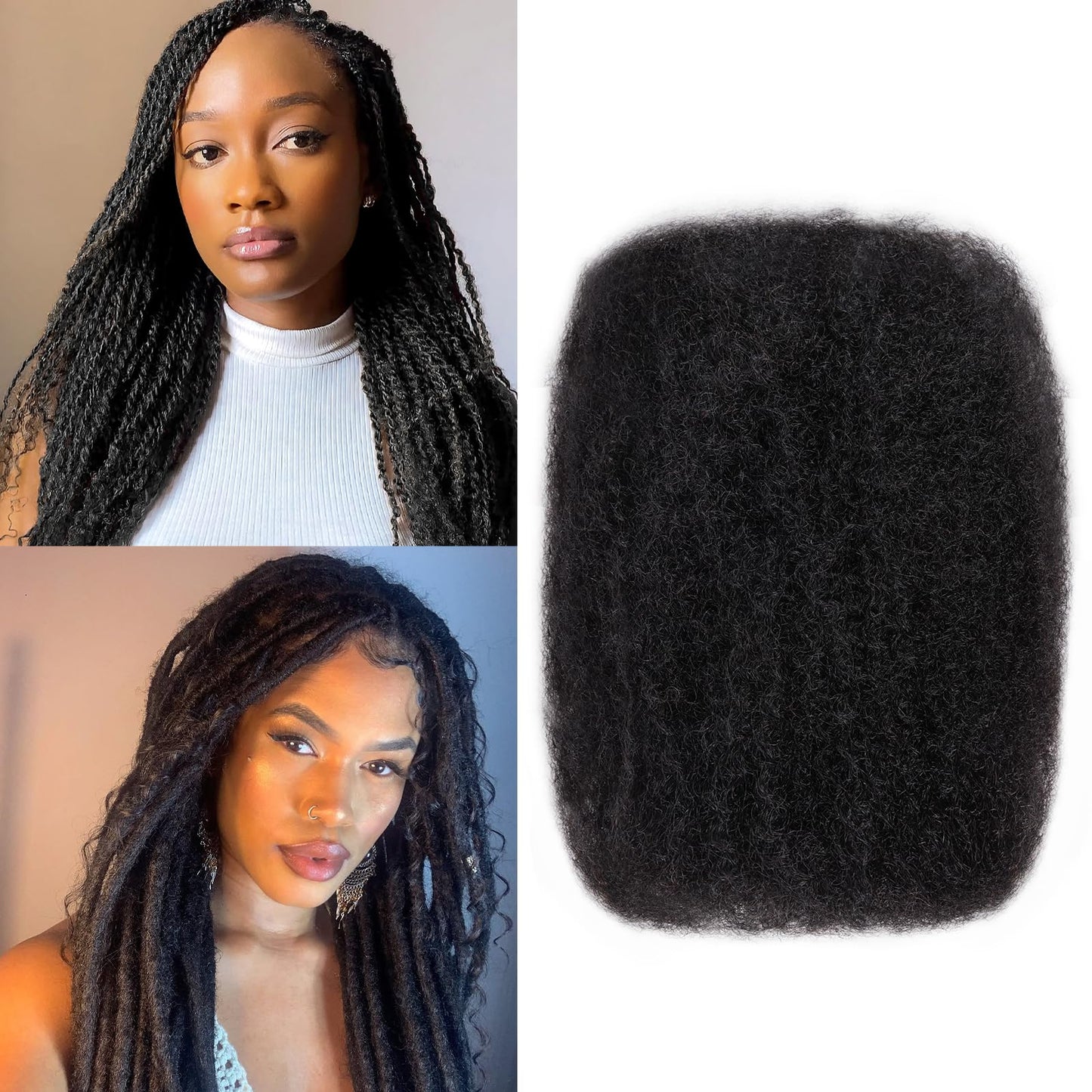 Afro Kinkys Bulk Human Hair For Braiding Afro Kinky-Curly Human Hair Bulk For Mini Twist Hair 12Inchs 50g/pack Bulk Human Braiding Hair For Micro Locs Extensions (1B, 12Inchs,50g/pack)