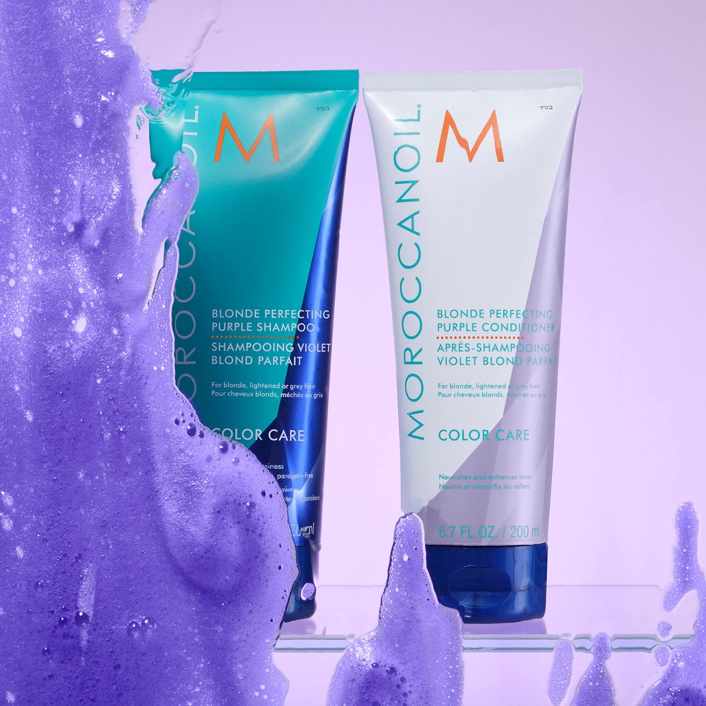 Moroccanoil Blonde Perfecting Purple Shampoo and Conditioner, 2.4 Fl. Oz.
