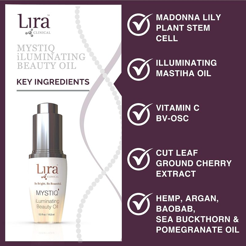 Lira Clinical MYSTIQ iLuminating Beauty Oil - Vitamin C & Plant Stem Cell Extract for Hydrated Skin | 0.5 Oz