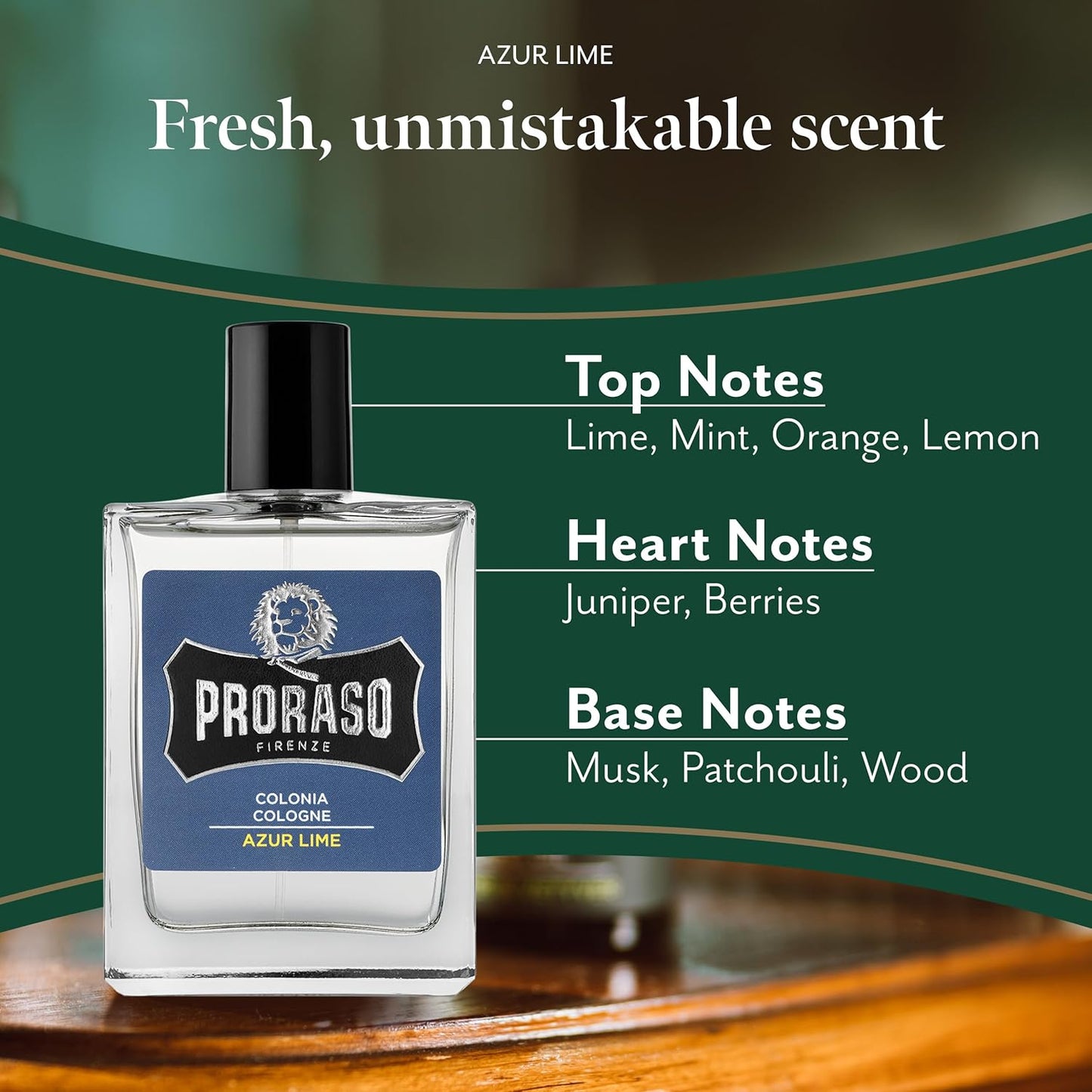 Proraso Azur Lime Cologne - Fresh Citrus Eau de Cologne for Men | Mint, Lemon, Orange & Musk - 3.4oz