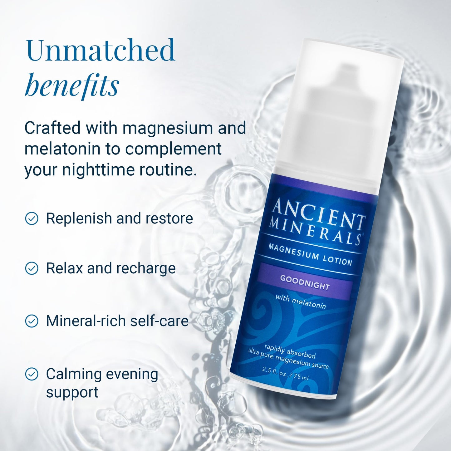 Ancient Minerals Magnesium Lotion Goodnight, Melatonin & MSM, 2.5oz