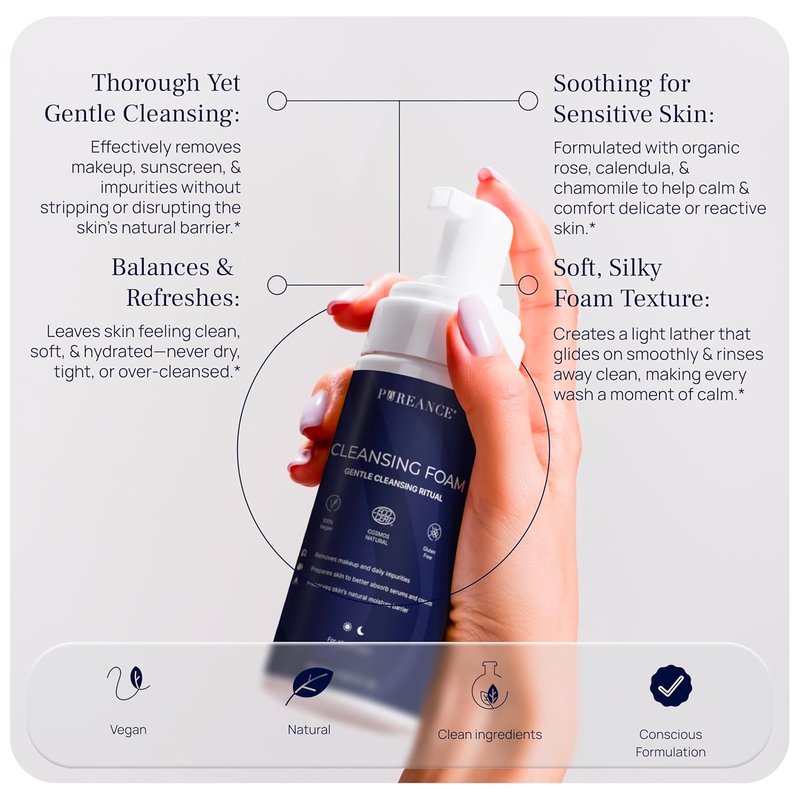 Cleansing Foam - Gentle Facial Cleanser for Sensitive Skin | With Calendula & Chamomile - 5.07 Fl Oz