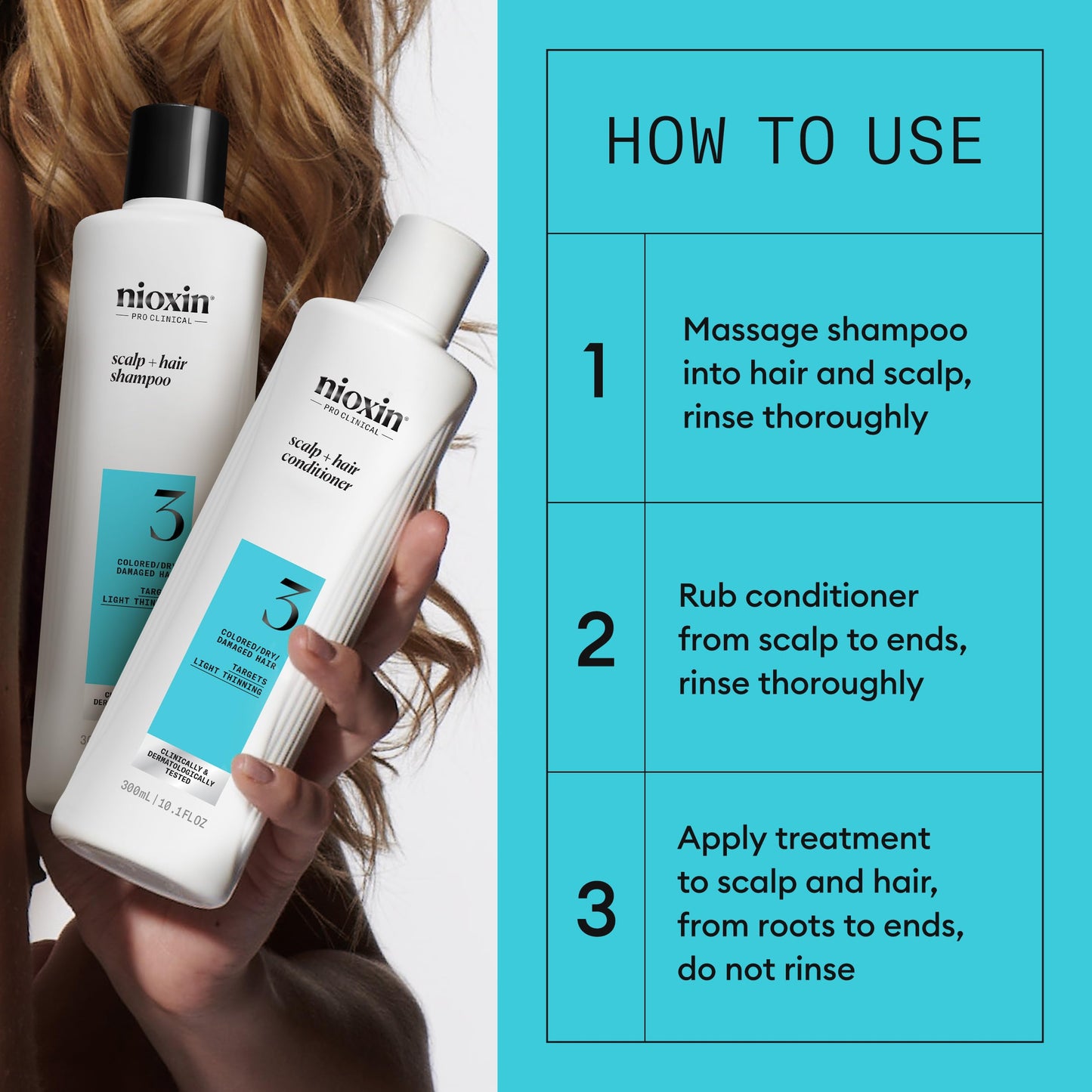 Nioxin System Kit 3, Color Treated Hair with Light Thinning, Full Size (3 Month Supply)