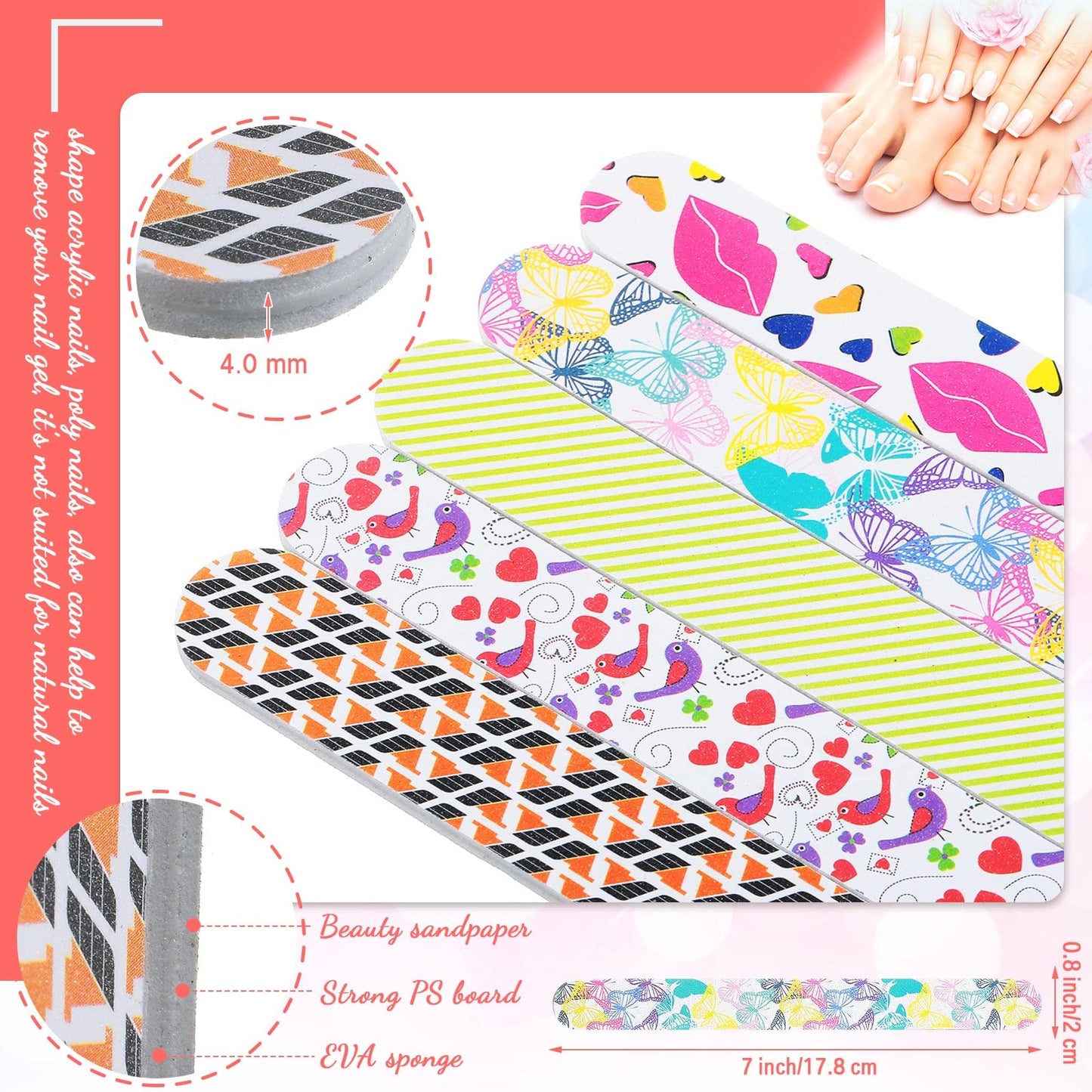 200 Pcs Nail File 150/150 Grit Double Sided Emery Boards Colorful Buffers for Acrylic Nails Polish Manicure Pedicure Tool for Women Girls Fingernail Toenails Buffering Shaping Smoothing