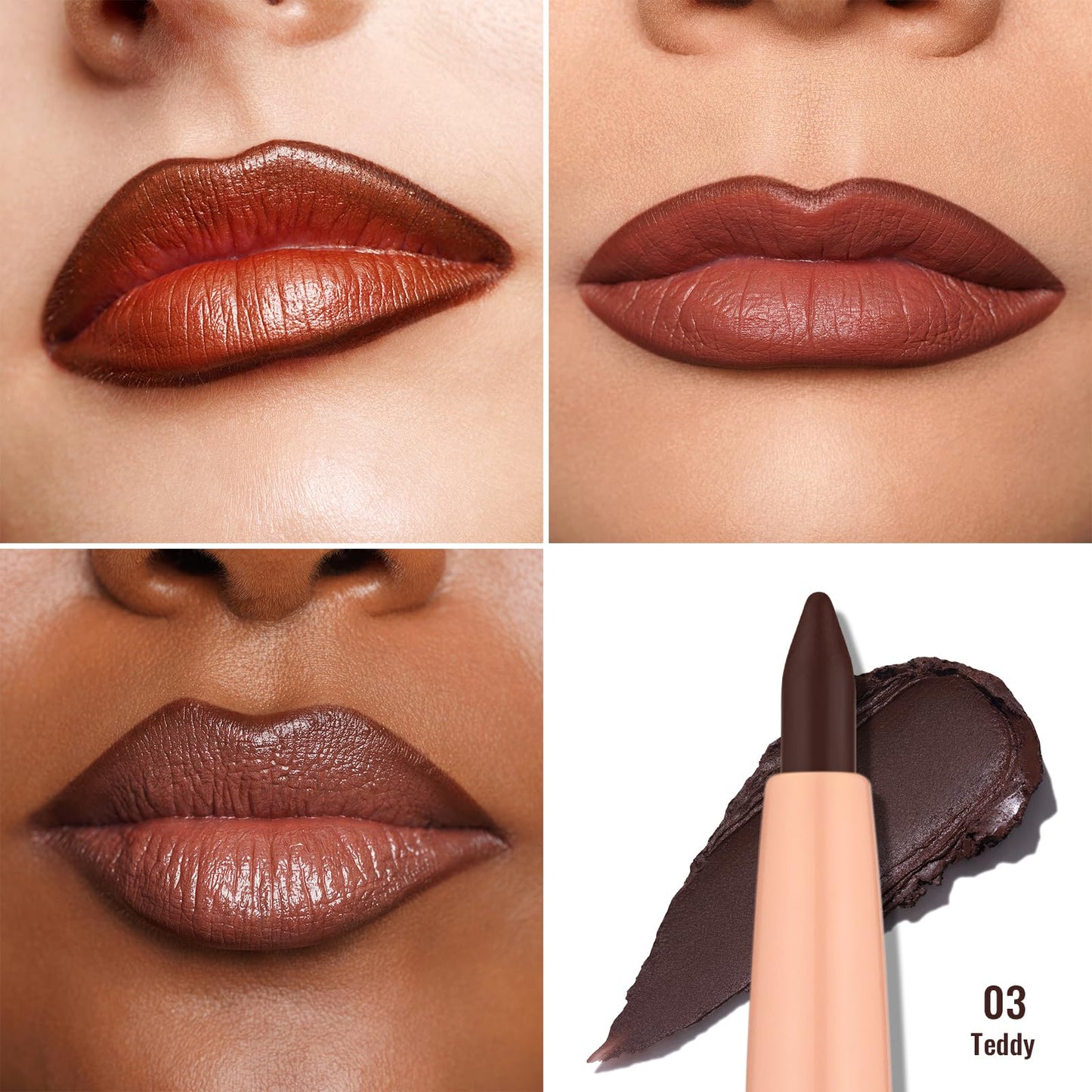Oulac Brown Lip Liner Pencil, 2in1 Retractable Makup Crayon for Lipliner and Eyeliner, Highly Pigmented, Smooth, Long Lasting and Waterproof Formula, Vegan Beauty, 03 Teddy