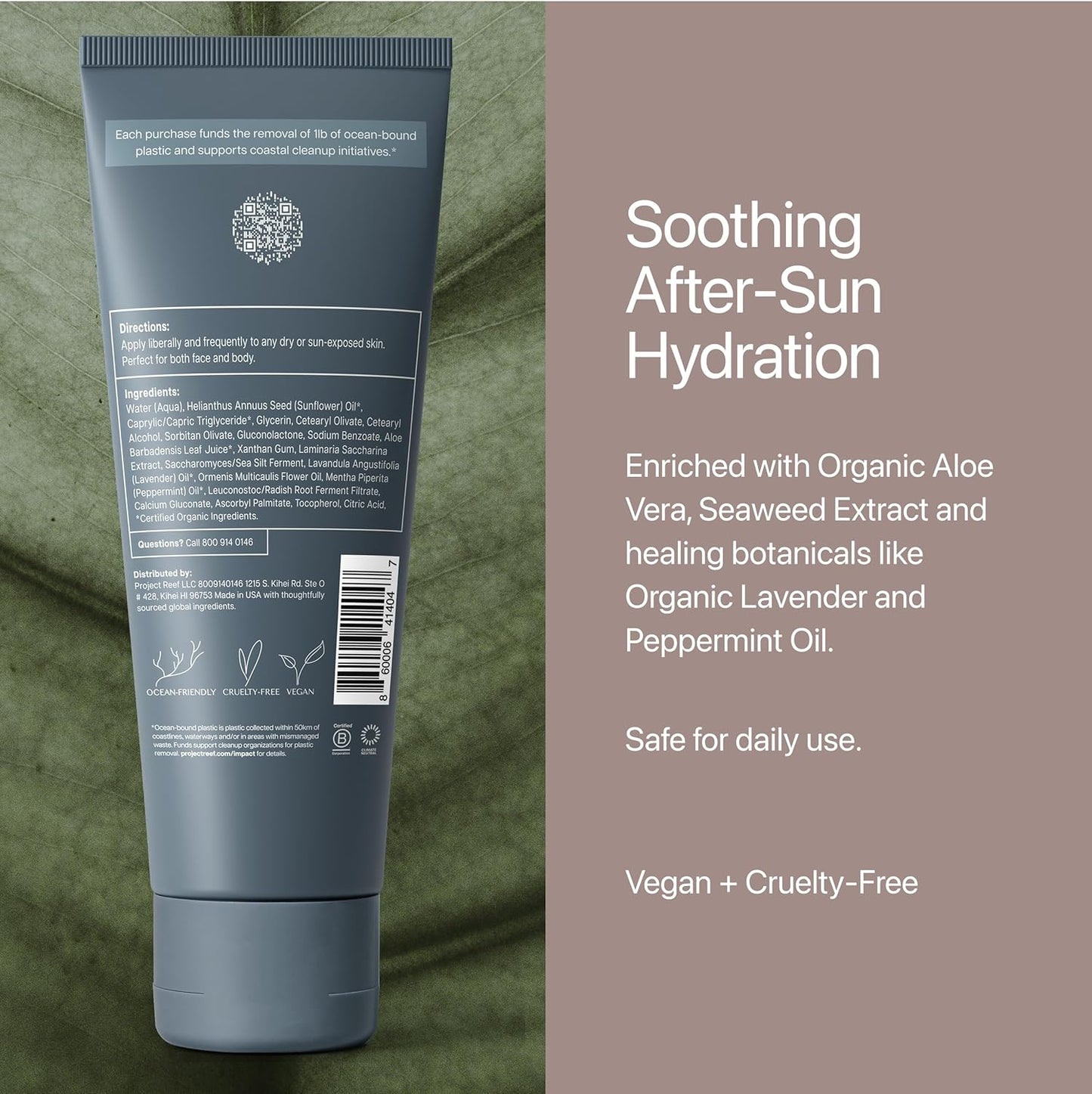 After Sun Cooling Lotion - Organic Aloe Vera & Peppermint | Moisturizing Vegan Formula for Sunburn Relief, 3.4 fl oz