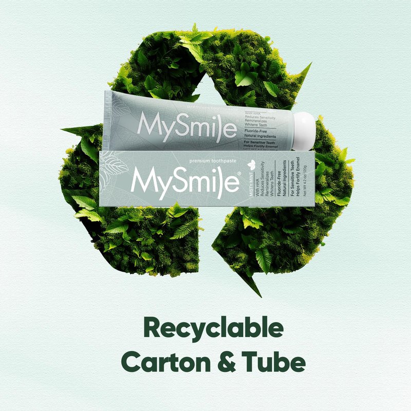 MySmile Fluoride Free Nano Hydroxyapatite Toothpaste for Sensitive Teeth, Strengthens Enamel, Remineralizes & Whitens Teeth, Freshens Breath for Adults, SLS Free, Natural Misty Mint, 4.2 oz