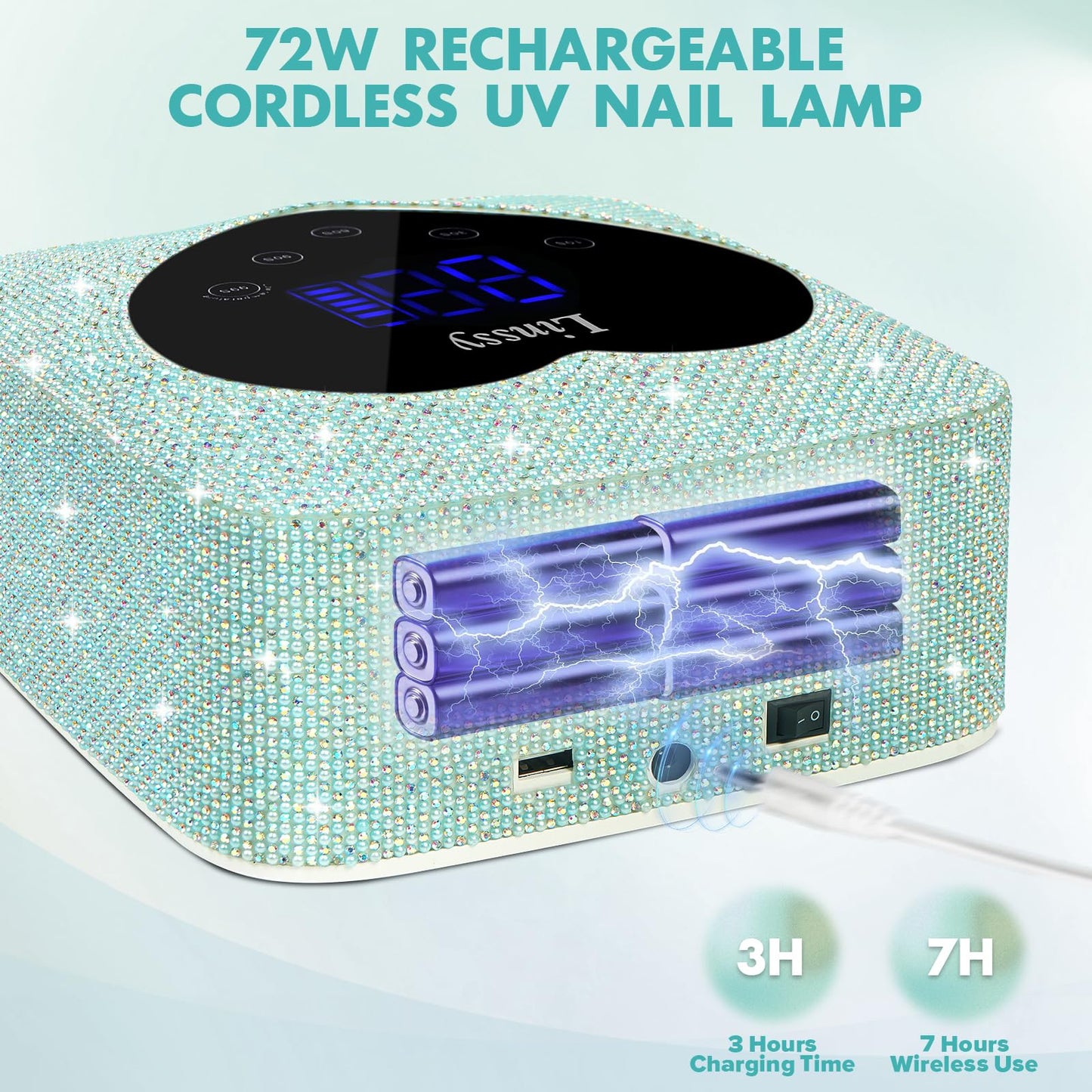 Linssy UV Nail Lamp, 72W Cordless Nail Lamp Nail Dryer with 5 Timer Settings, Large Heart Shape Smart LCD Screen with Touch Control UV Light for Nails, Professional LED Nail Lamp (Diamond)