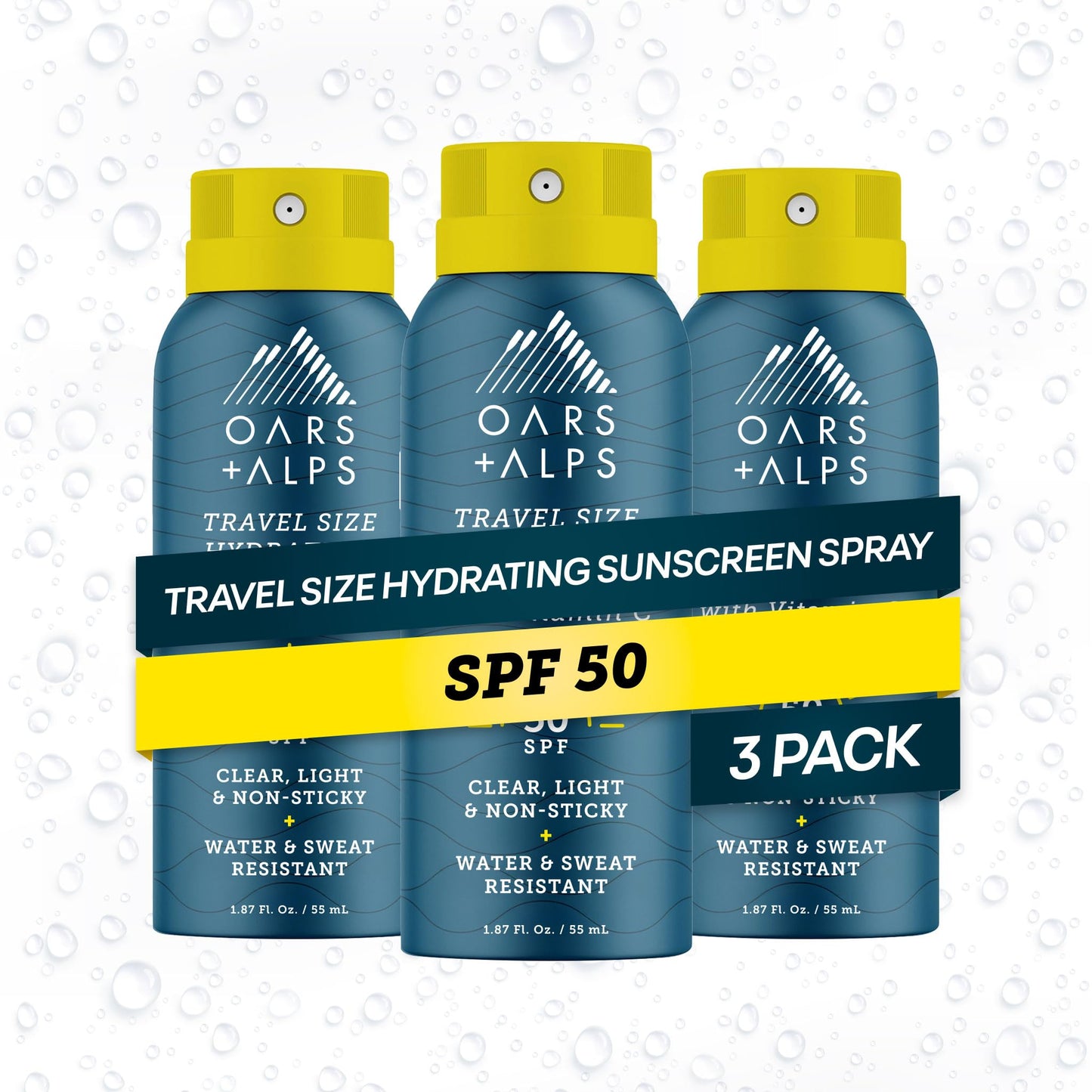 Oars + Alps SPF 50 Face & Body Broad Spectrum Sunscreen Spray | Fast-Absorbing, Lightweight, Non-Greasy, Hawaii Reef Act 104 Compliant, Water-Resistant, Octinoxate + Oxybenzone Free, 1.87 Oz, 3 Pack