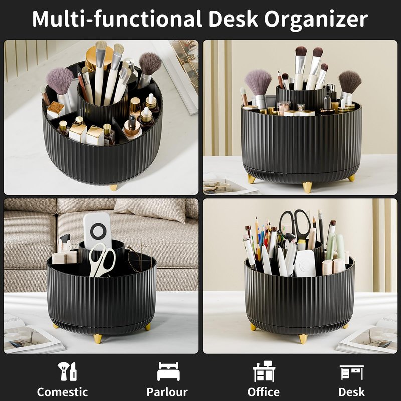fanado Bling 360° Rotate Makeup Brush Holder Organizer, Makeup Organizers Countertop, Makeup organization and Skincare Storage for Vanity, Gift for Women Girls (Bling dz-White)