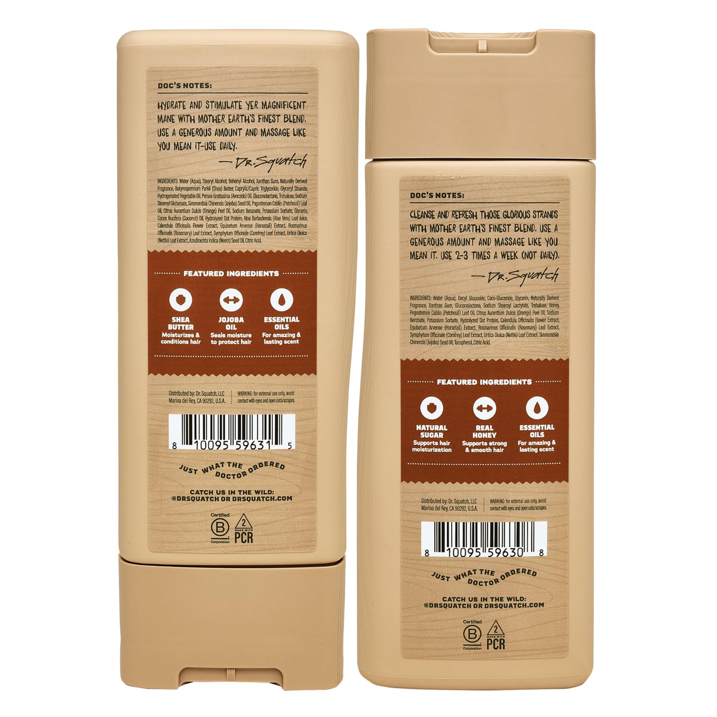 Dr. Squatch Men's Natural Shampoo and Conditioner Set – Sulfate & Paraben Free Natural Shampoo and Conditioner for Men – Scalp Nourishing Formula – Wood Barrel Bourbon (11 fl oz, 2-Pack)