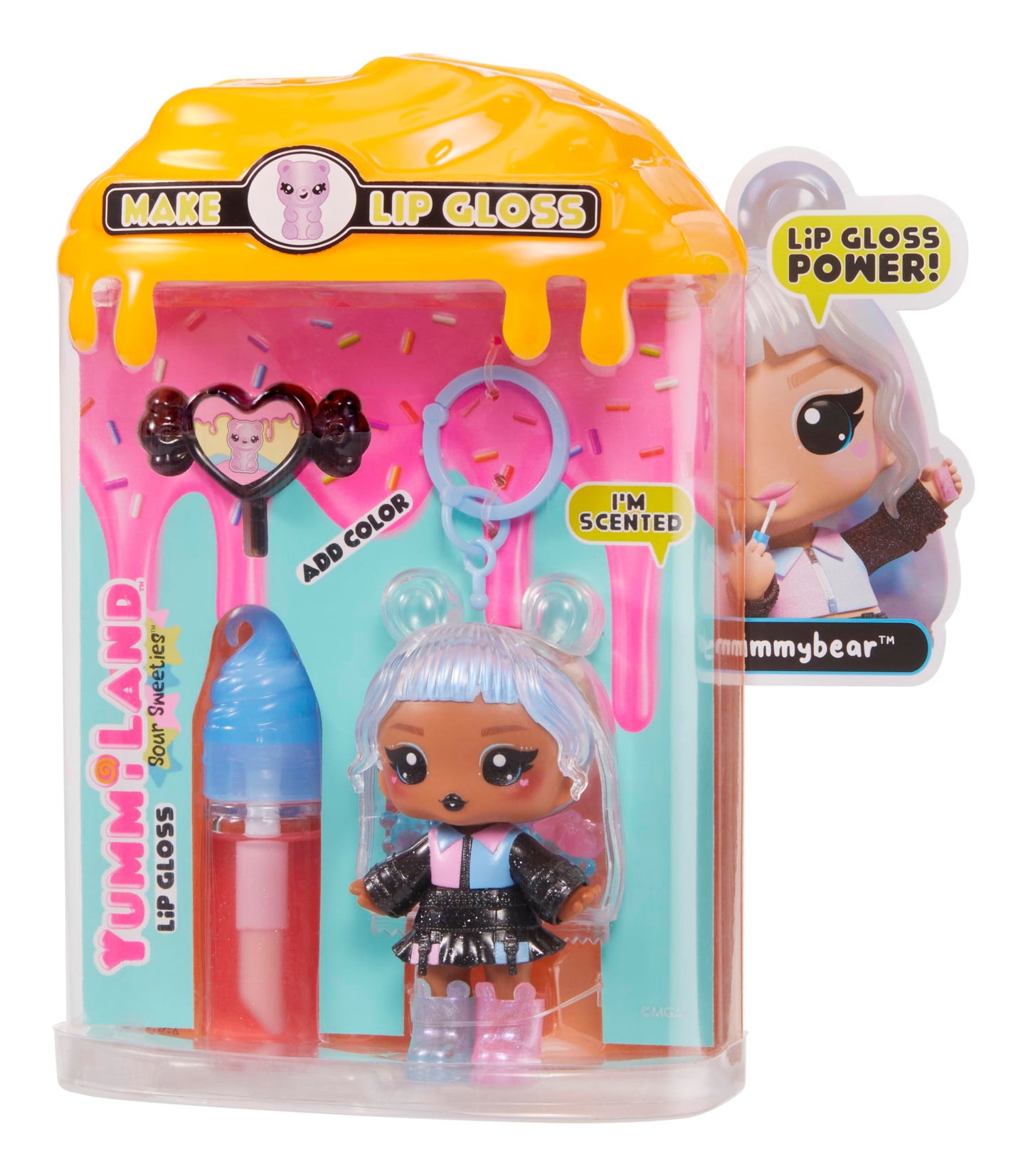 Yummiland Lip Gloss Doll: Sour Sweeties - Gabi Gummybear Includes DIY Lip Gloss + Removable Keychain, Cosmetic Play, Collectible, Ages 4+