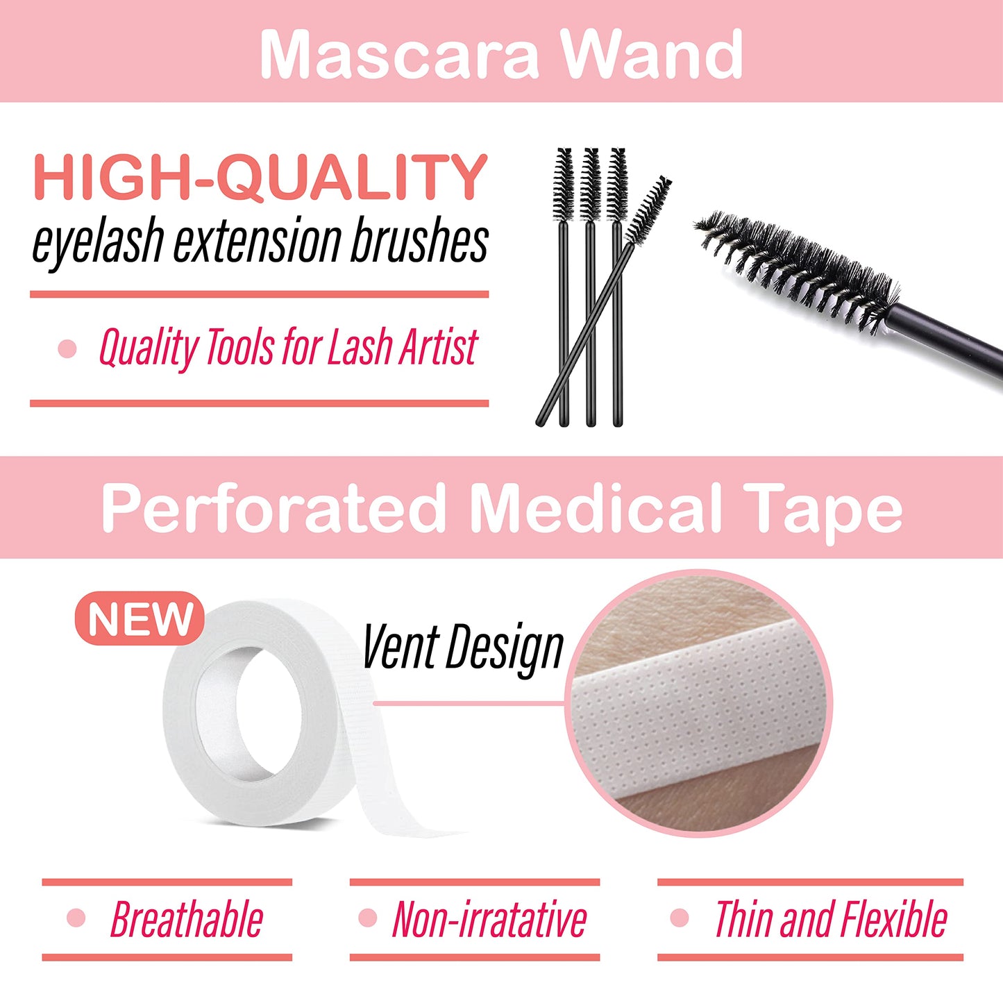 Lyon Lash Eyelash Extension Supplies 4x100 Packs - 100 Pairs Under Eye Gel Pads | 100 Disposable Mascara Brushes Wands | 100 Micro Applicators Brush | 100 Glue Ring Holder | 2 Medical Tapes