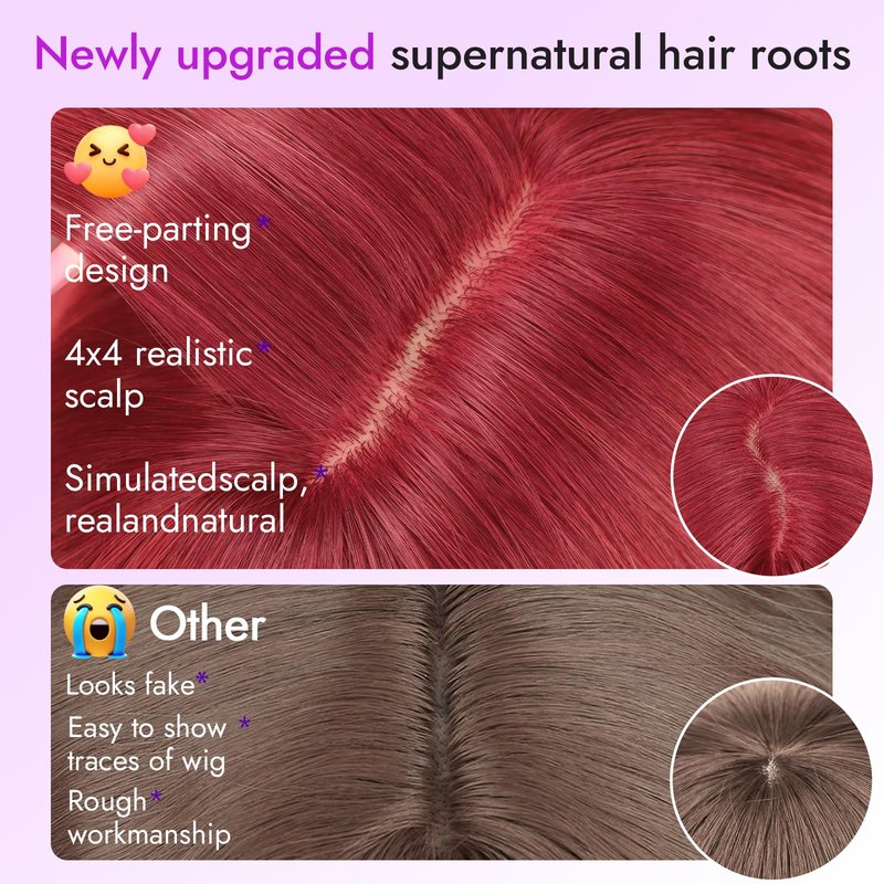 Eawwii Long Red Wig with Bangs for Women, 4x4 Realistic Scalp,Free Parting, Layered Hairstyle Synthetic Heat Resistant for Daily Party Use 26 inch