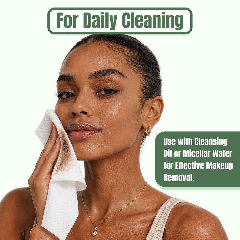 Disposable Face Towels - Extra Large Biodegradable 12x10 Inch Lint-Free Wipes for Sensitive Skin | 50 Count