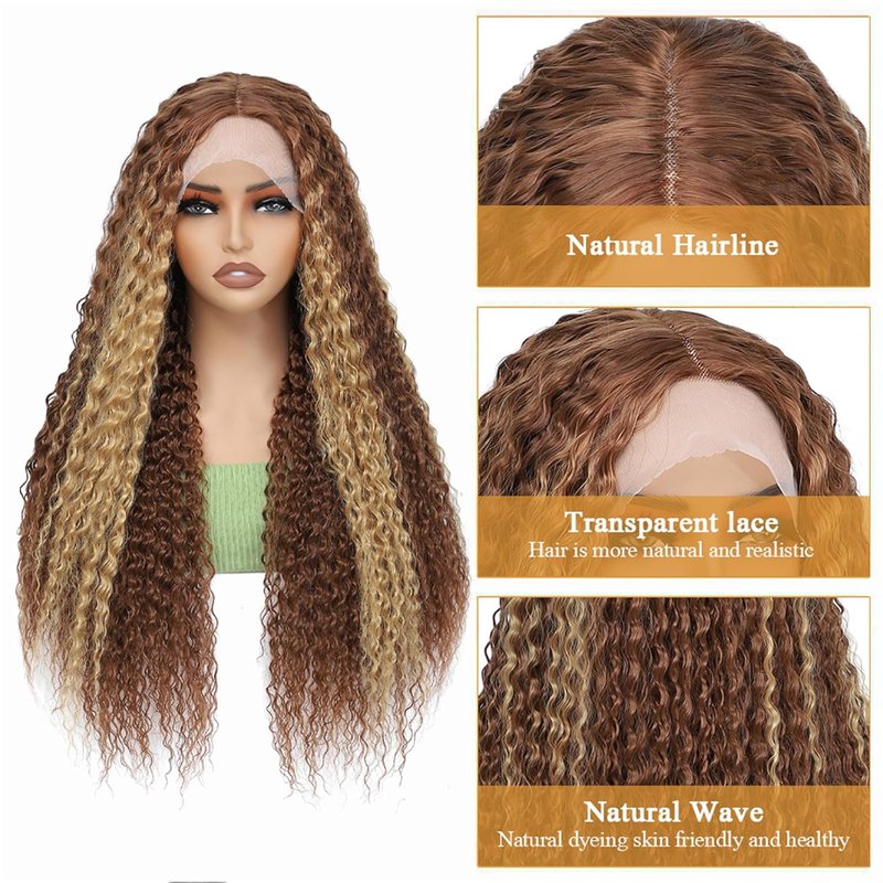 Synthetic Lace Front Wig - Pre Plucked 13X4X1 T-Part | Highlight Blonde Deep Curly for Black Women (30 Inch)