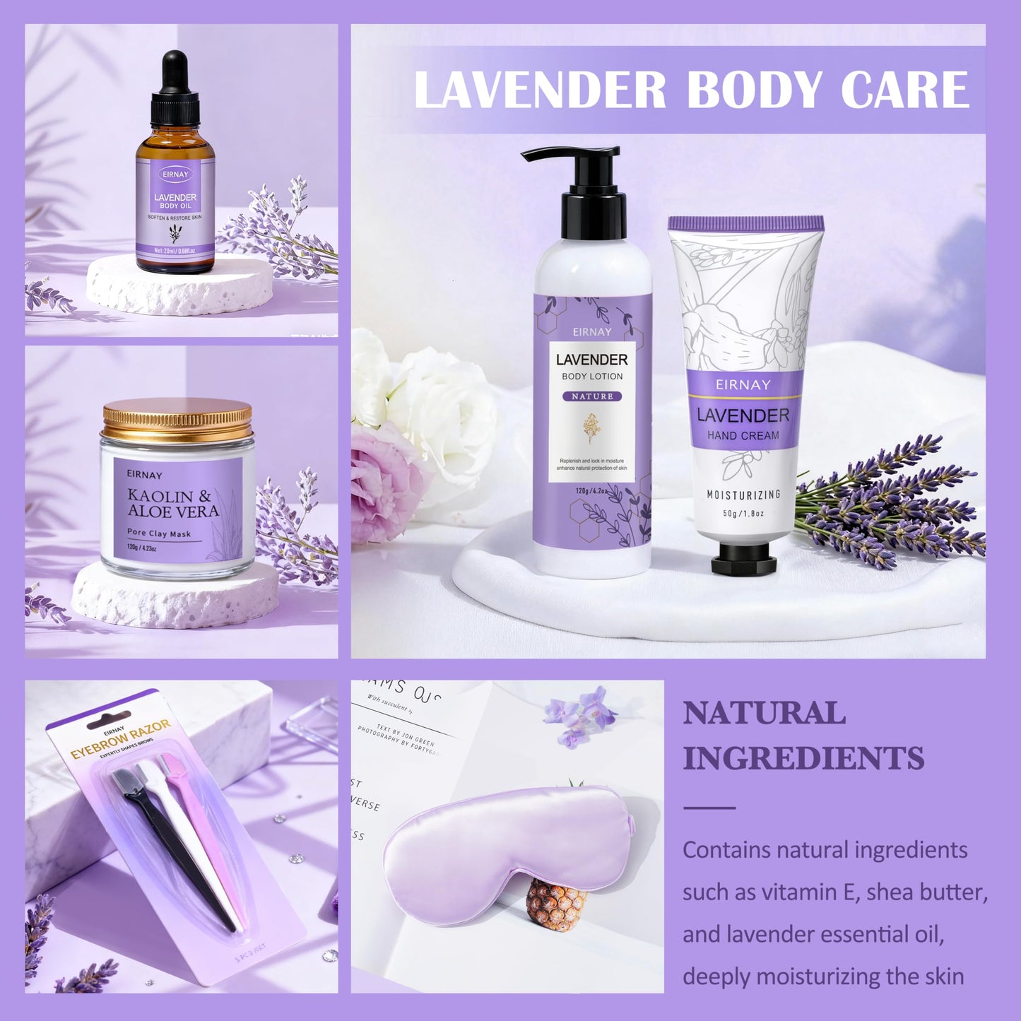 EIRNAY Mothers Day Gifts for Women, Spa Gifts Basket for Women, 21pcs Lavender Bath and Body Gift Basket, Self Care Gifts, Facial Skin Care Set, Birthday Gifts for Mom, Wife, Girlfriend, Sister