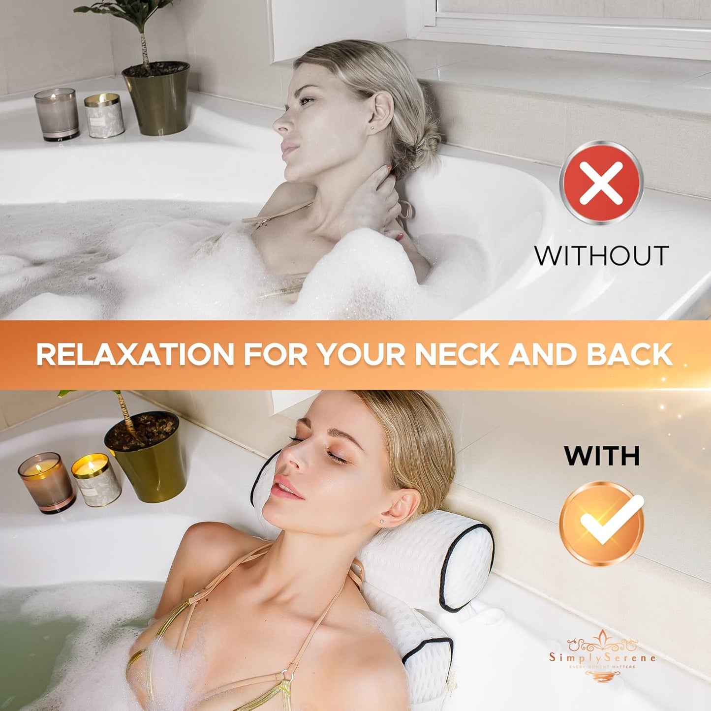 Luxury Bath Pillow - 4D Breathable Mesh Headrest Cushion with 6 Strong Suction Cups | Ideal for Tubs & Spa Gifts