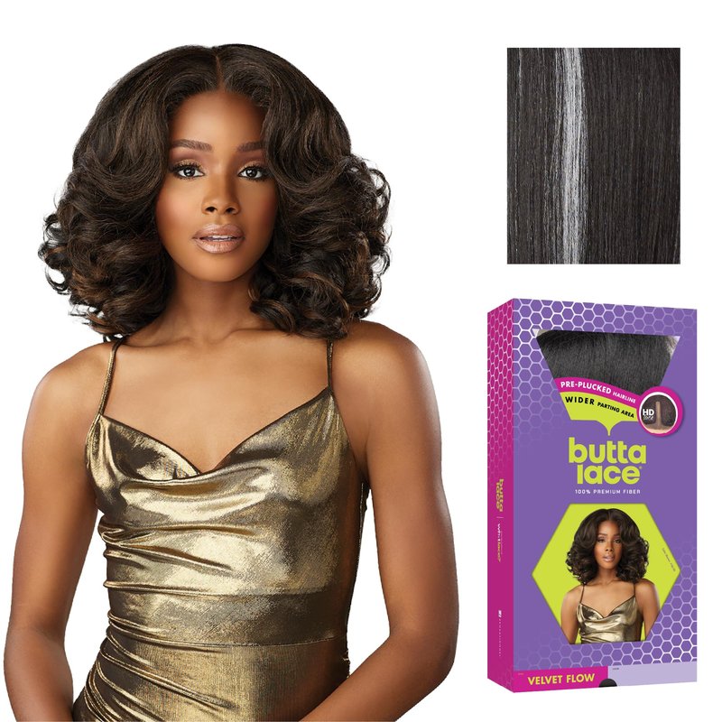 Sensationnel Butta Lace Wigs - Velvet Flow Unit Extra Wide 5 Inch Deep Parting Synthetic Preplucked Hairline Glueless Lacefront (BALAYAGEPLATINUM)