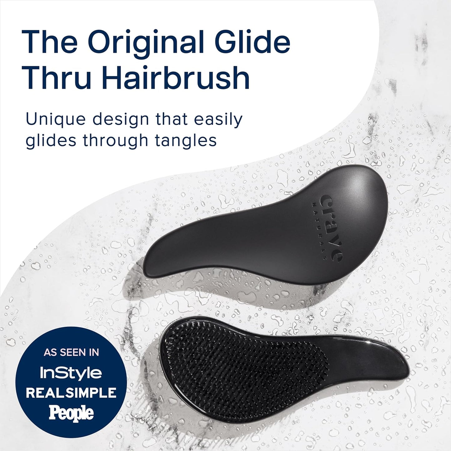 Detangling Brush for Curly & Straight Hair - Glide Thru Hair Comb for Adults & Kids | Black
