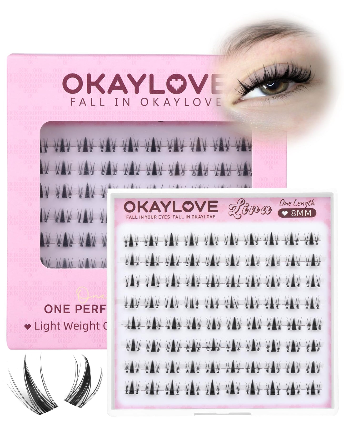 OKAYLOVE Manga Lash Clusters, LIRA 8mm Natural Anime Eyelash Clusters with Spikes, 80pcs CC Curl Fairy Individual Lashes Clear Band Wispy Cluster Eyelashes Extensions for Party, Cosplay