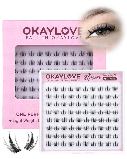 OKAYLOVE Manga Lash Clusters, LIRA 8mm Natural Anime Eyelash Clusters with Spikes, 80pcs CC Curl Fairy Individual Lashes Clear Band Wispy Cluster Eyelashes Extensions for Party, Cosplay