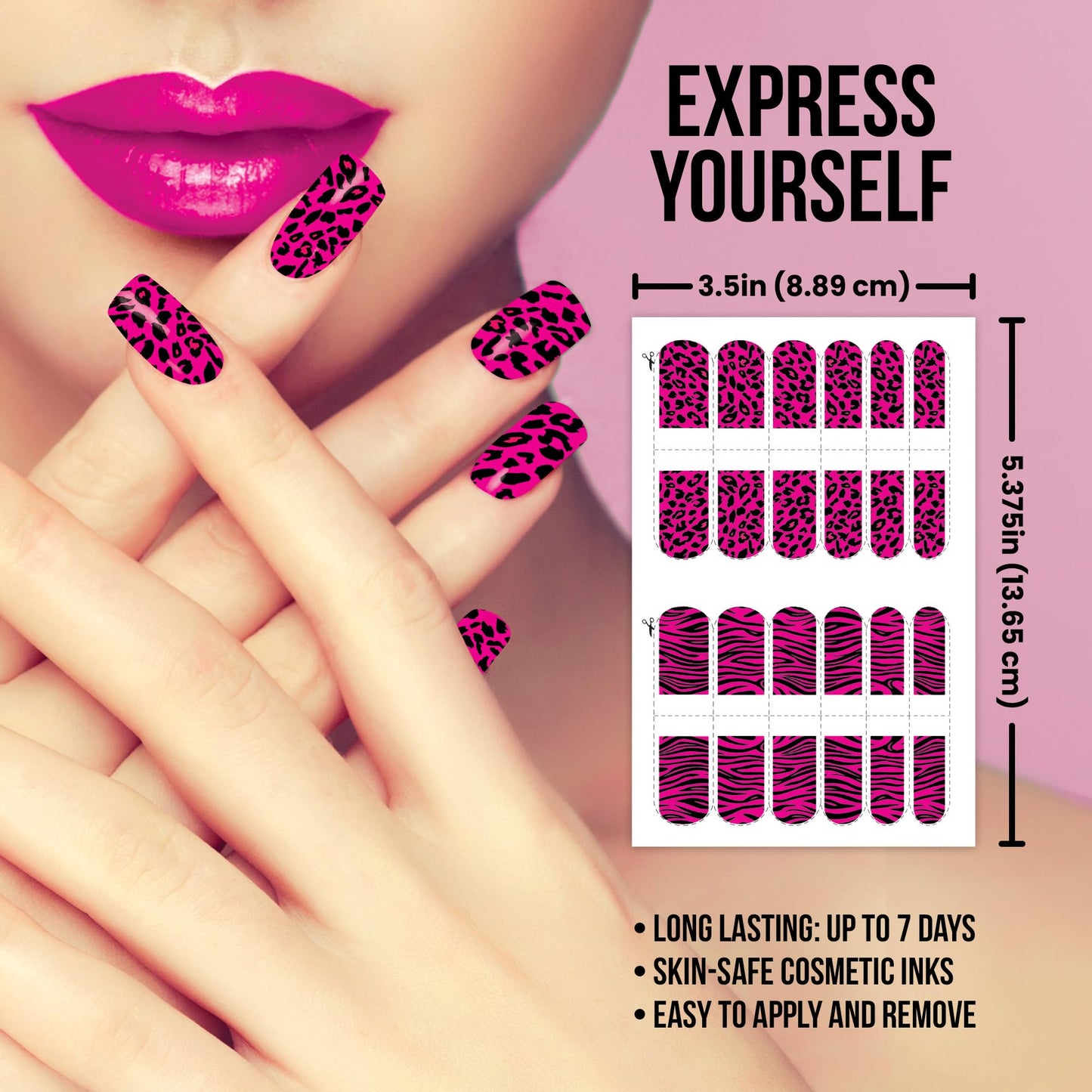 Savvi - 144 Manic Panic: Hot Hot Pink Nail Tattoos: Great for Parties and Everyday Wear, Gifts for Teens and Adults, Made in the USA [6 sheets, 144 count]