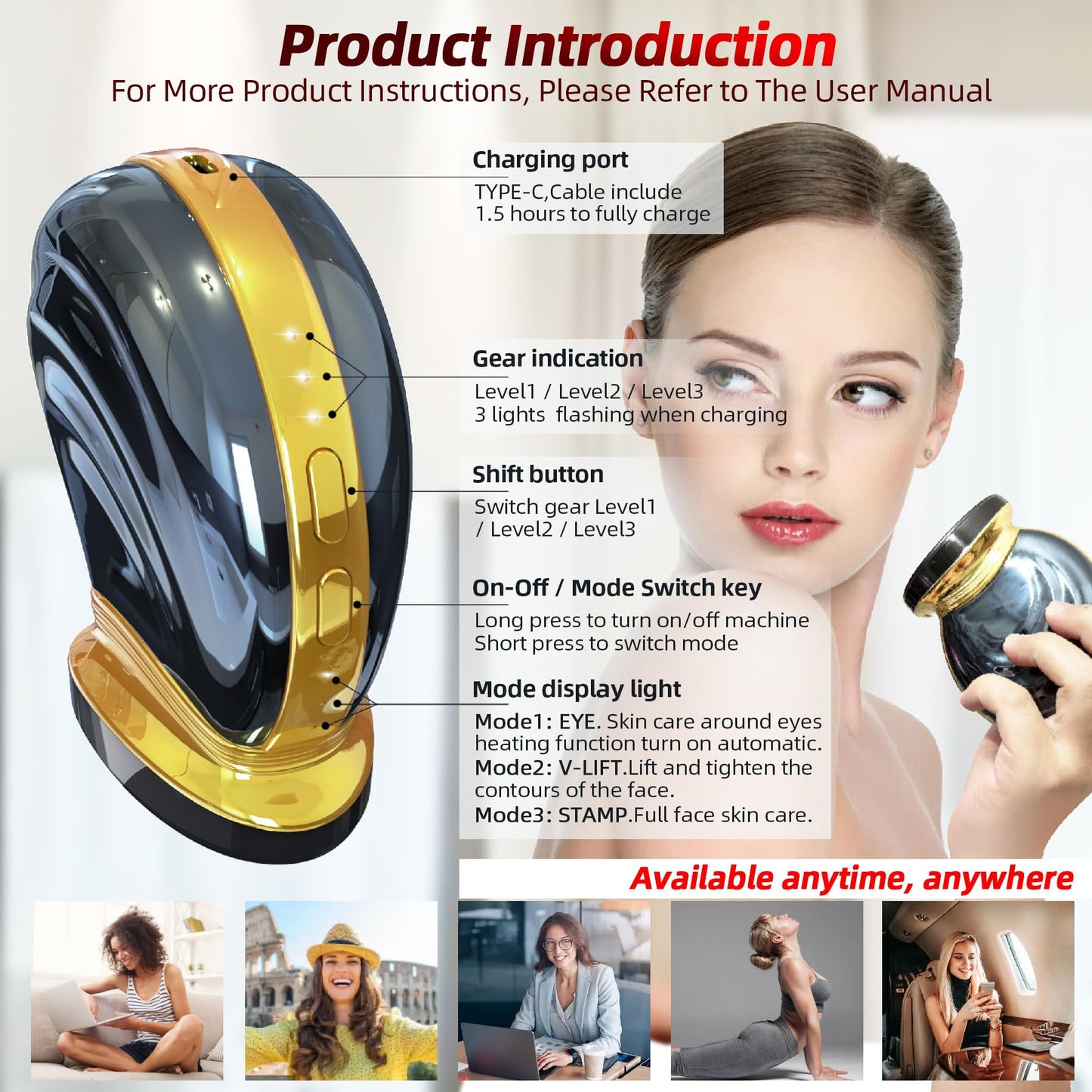 Microcurrent Multifunctional Facial Device, Smart Photon Micro-Current Device Electric Face Lift Light Therapy Skin Care Beauty Machine