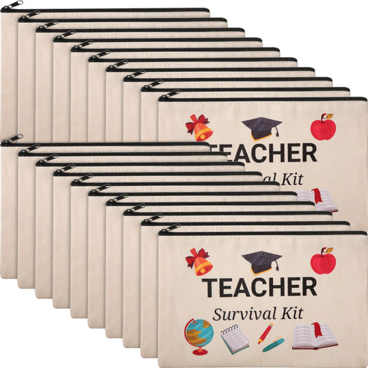 Weewooday 20 Pieces Teacher Appreciation Gifts Back to School Cosmetic Bags Teacher Canvas Makeup Bags Toiletry Case Pencil Bag with Zipper Stationery Case Bag for Teachers Appreciation Gifts