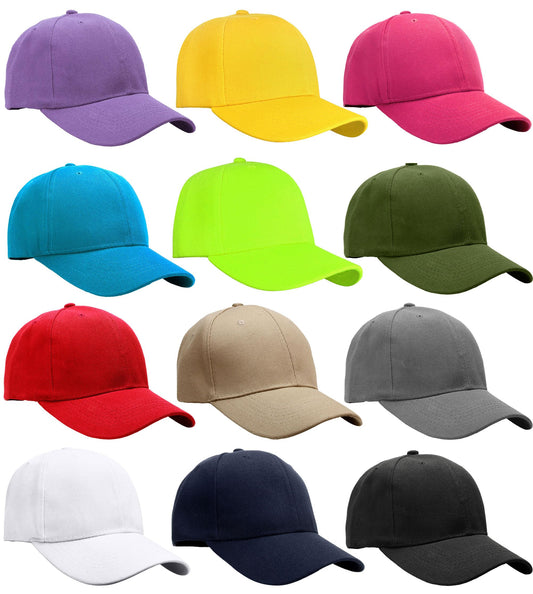 Falari Wholesale Bulk Lot 12-Pack Baseball Cap Adjustable Size Plain Blank Solid Color (12-Pack Assorted Color Group 3)