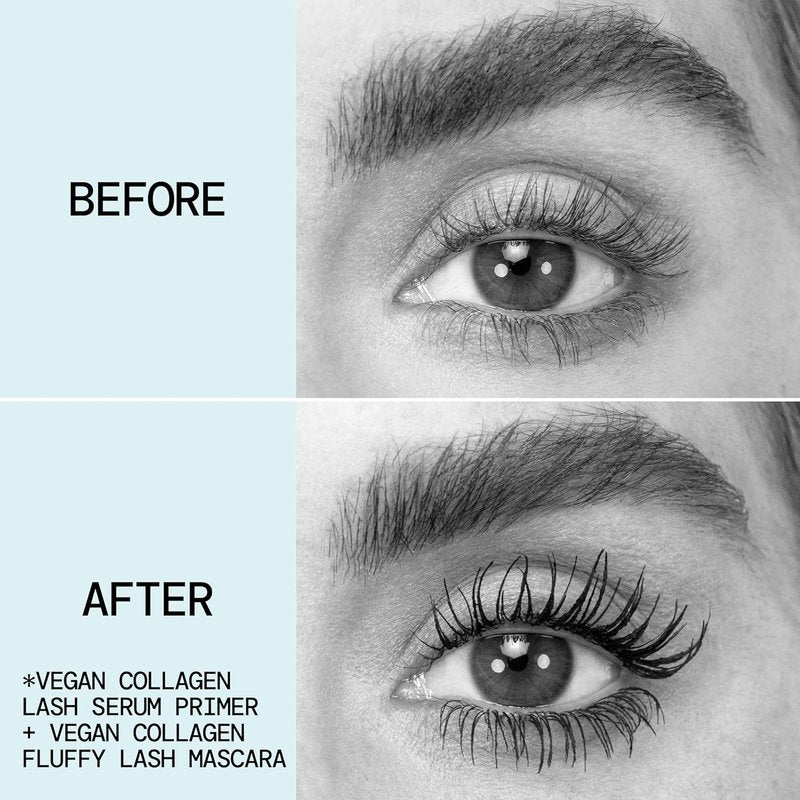 Vegan Collagen Eye Lash Serum & Clear Mascara Primer - Conditioning Formula with Vitamin B & E for Longer, Fuller Lashes