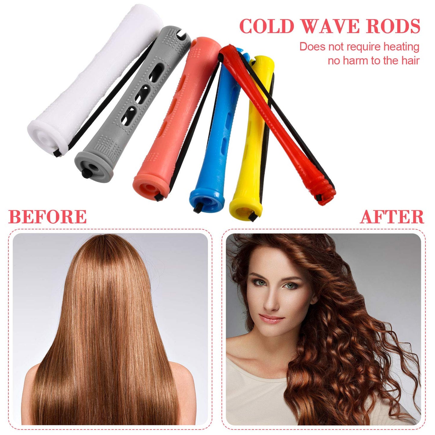 WILLBOND 72 Pieces Hair Perm Rods Set, Short Plastic Perming Rods Cold Wave Rods 6 Sizes Hair Curling Rollers with 1 Piece Steel Pintail Hair Comb for Hairdressing Hair Styling