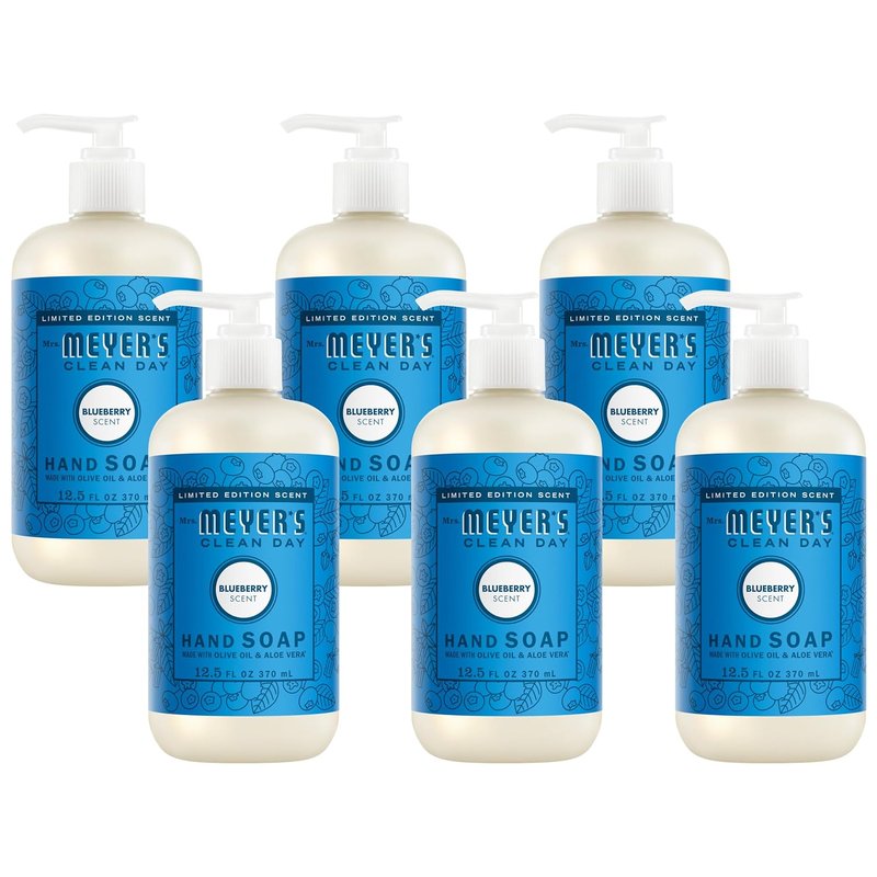 Mrs. Meyer's Clean Day Liquid Hand Soap - Blueberry Scent, 12.5 Fl Oz | Pack of 6 Bottles