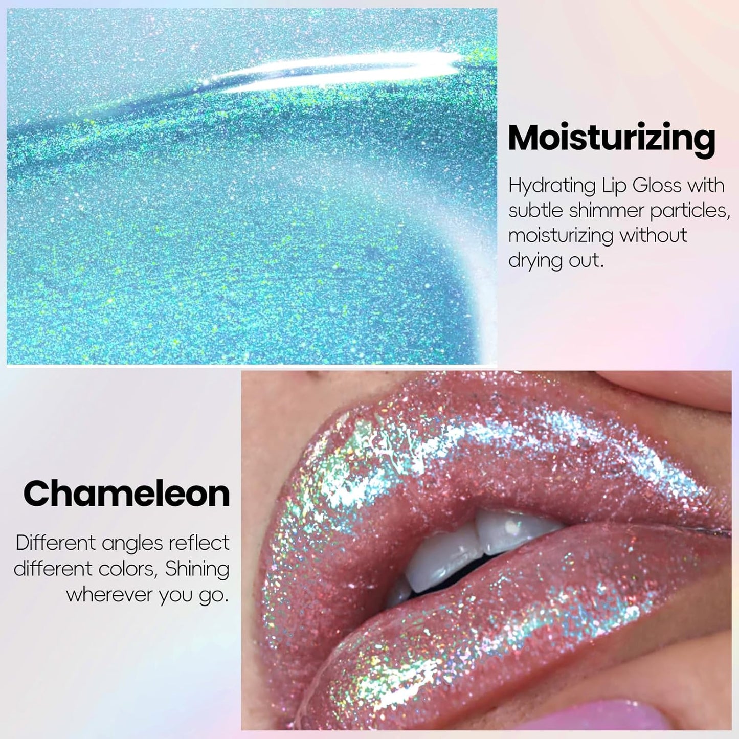 HOSAILY Blue Green Glitter Lip Gloss - Moisturizing Holographic Shimmer Liquid Lipstick | Long-Lasting Metallic Finish