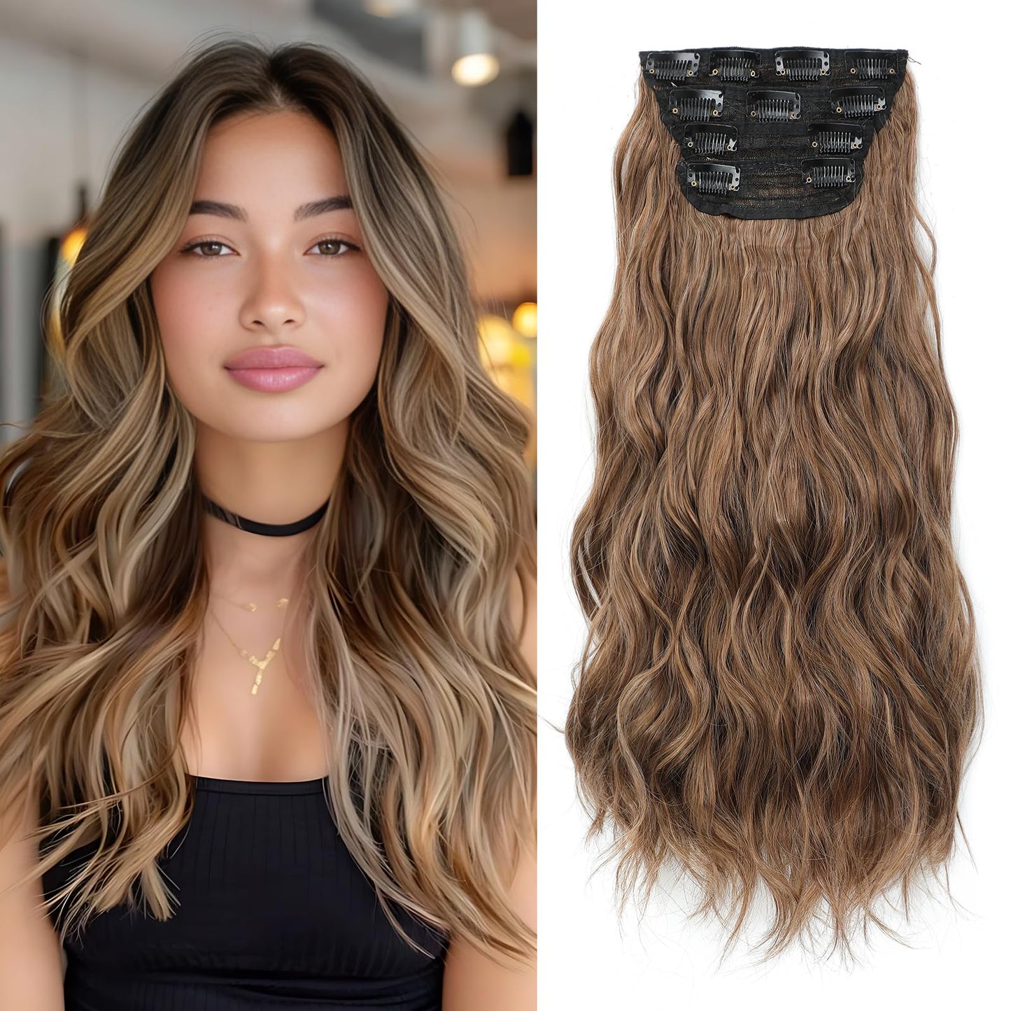 XSASLYET Clip in Hair Extensions 4 Pcs, 20 Inch, P27/30/33