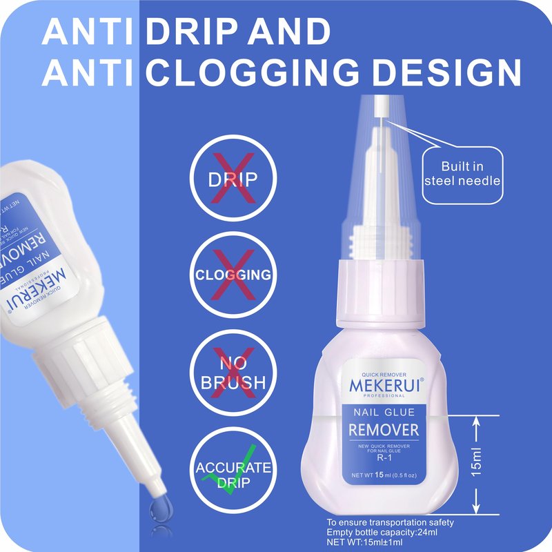 Mekerui Nail Glue & Remover Kit - 30+ Days Long-Lasting Gel, No UV Light Needed, Dropper-Type Quick Removal (G1 & R1 Professional Bundle)