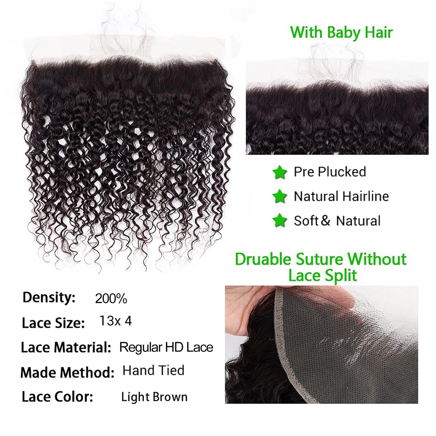 5x5 Closure Deep Wave Regular HD Lace Closure, 200% Density, 12A Brazilian Virgin Human Hair Closure Pre Plucked with Baby Hair Natural Black 12 Inch