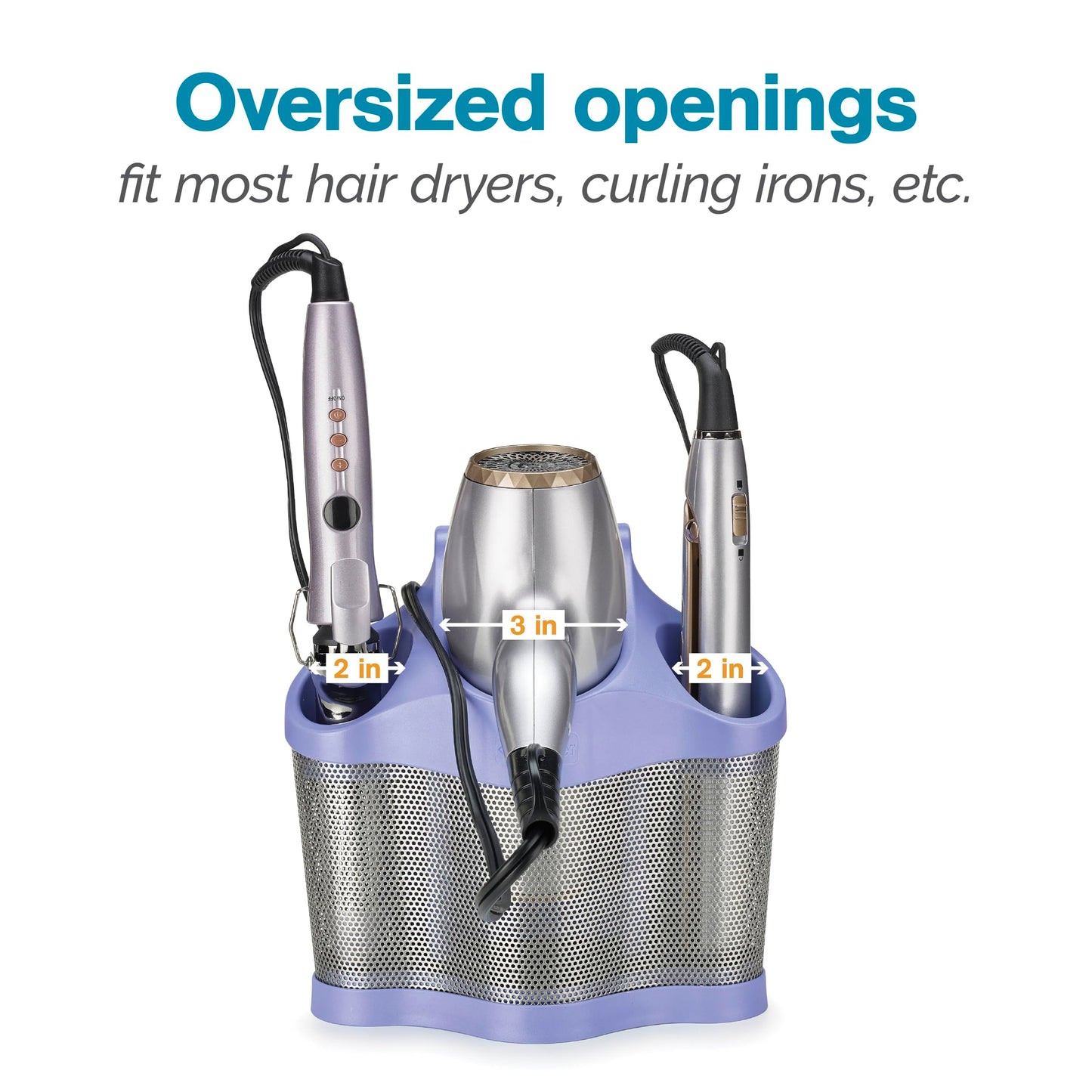 Polder Style Station, Hair Tool Organizer for Hair Dryer, Curling Iron, Hair Straightener, Easy-to-Store Hair Styling Station, Periwinkle and Silver