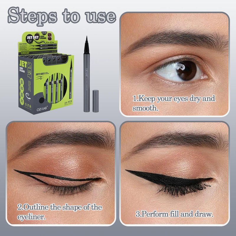 OZ LAB Jet Set Liquid Eyeliner Pen – Waterproof, Smudge-Proof, Quick-Dry Precision Brush Tip for Smooth Cat Eye & Winged Liner – Long-Lasting (Dark Brown, 0.07 oz/2 ml （pack of 1）)