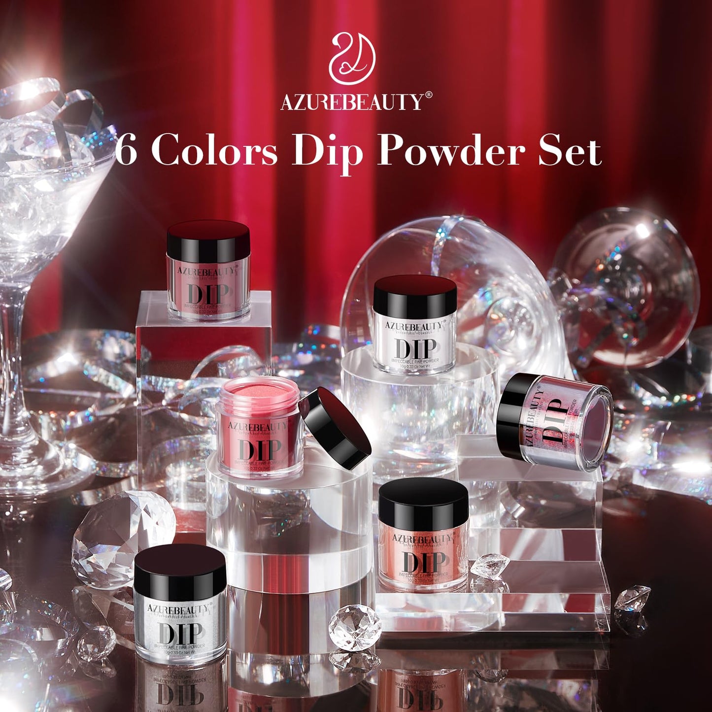 AZUREBEAUTY Dip Powder Set, 6 Colors Burgundy Red Dipping Powder Starter Kit French Nail Art Manicure DIY Salon Gifts for Women,No Need Nail Lamp Cured