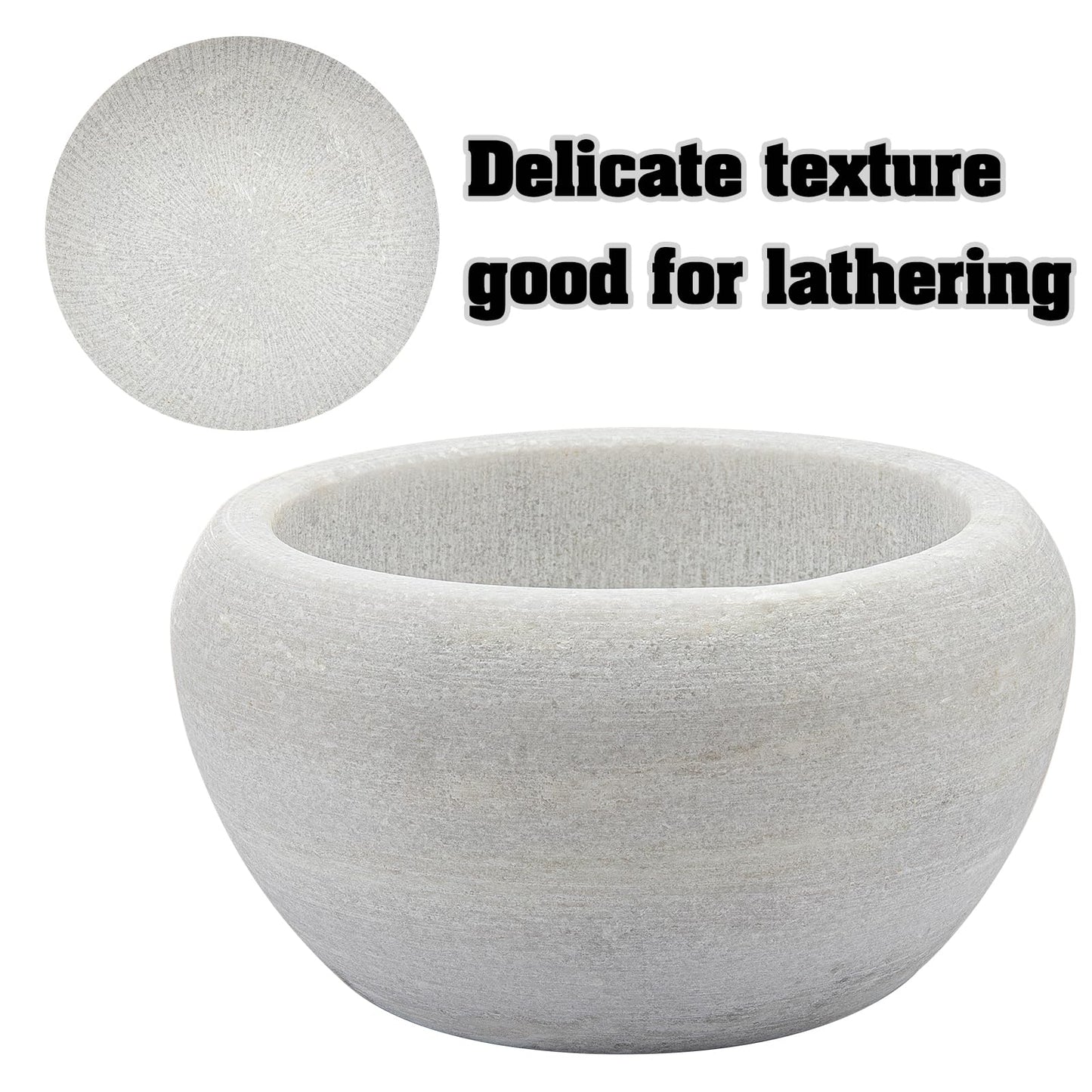 CHARMMAN Shaving Soap & Cream Bowl for Men, Natural White Marble Stone, Heat Preservation, Easier to Whip Up a Fantastic Foam with Interior Micro-ridges, Art of Shave Lather bowl …