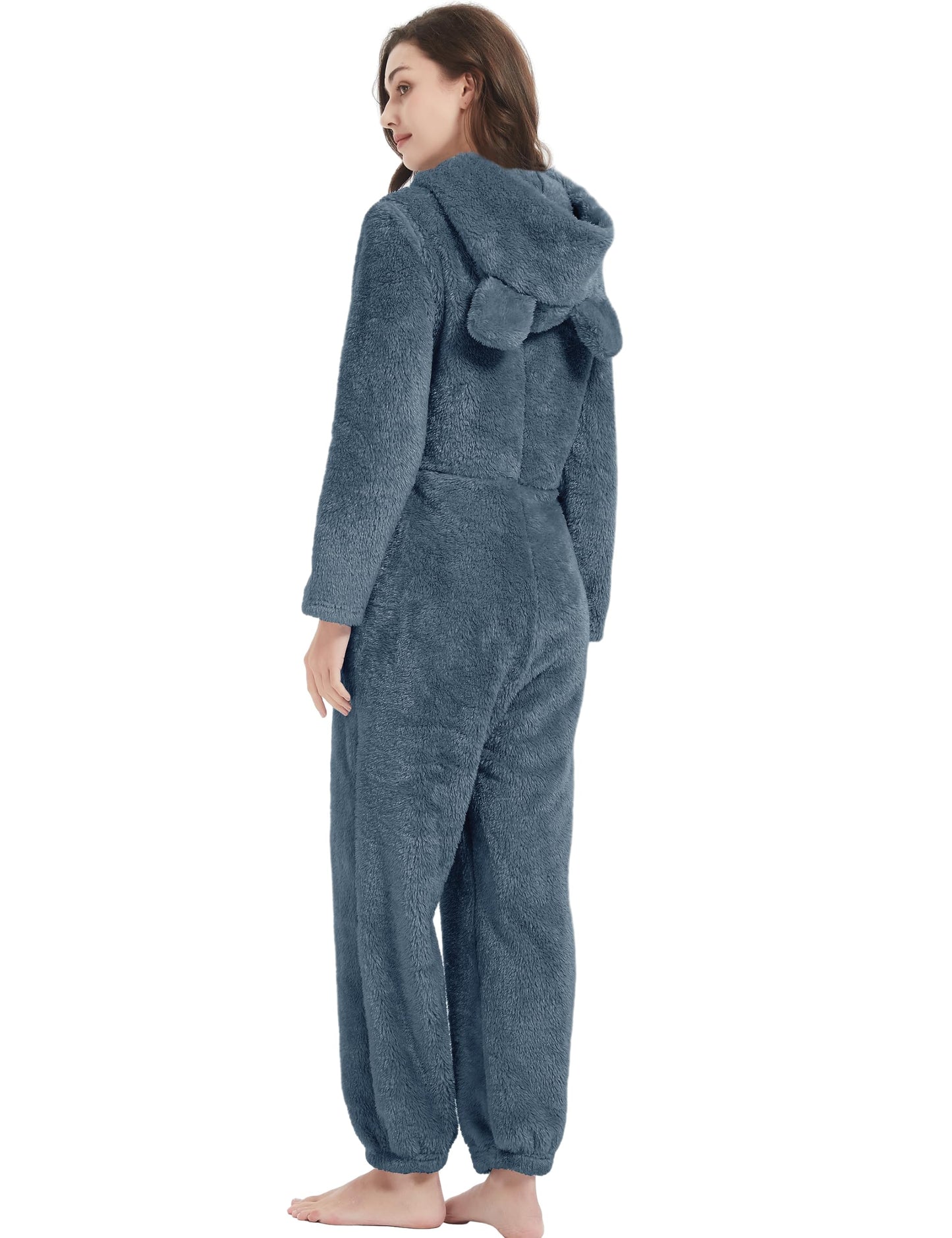 Kissonic Womens Onesie Pajamas Fleece Hooded Comfy One Piece Romper Fuzzy Sleepwear Homewear(Navy-S)