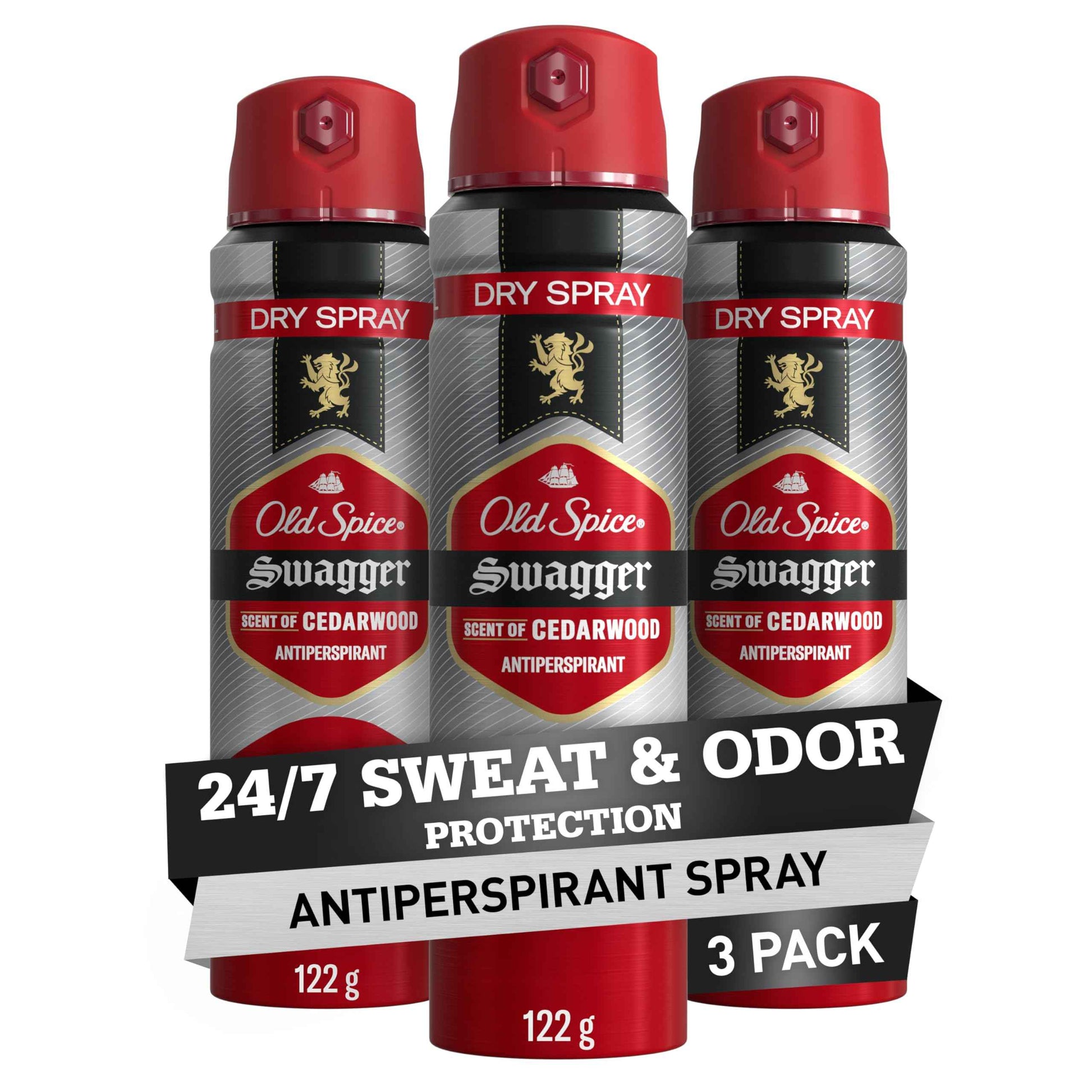 Old Spice Dry Spray Antiperspirant Deodorant for Men, 24/7 Sweat & Odor Protection, 24/7 Sweat Defense & Lasting Freshness, Swagger with Cedarwood Scent, 4.3 oz (Pack of 3)